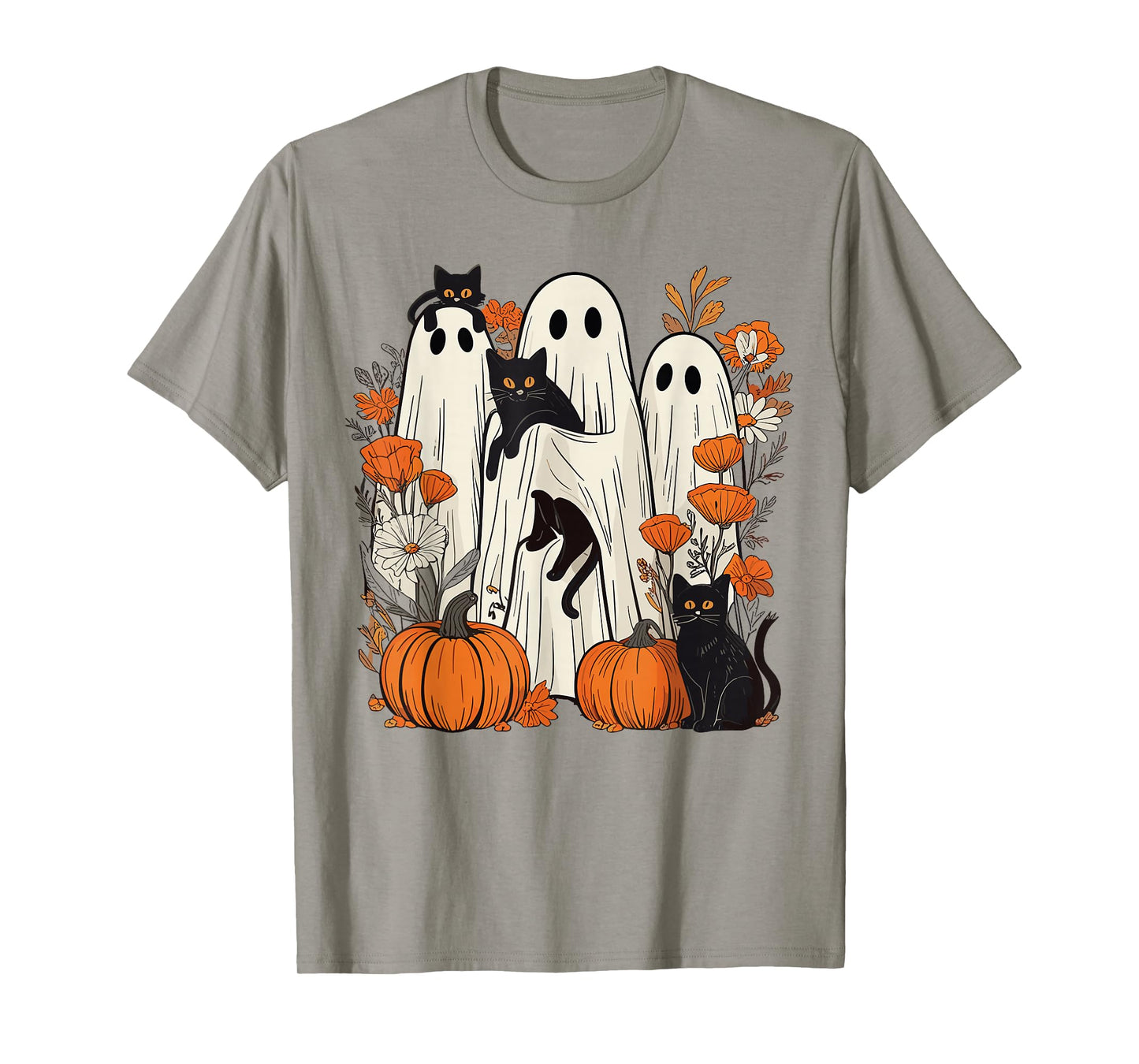 Retro Halloween Ghost Holding Black Cat Costume Men Women T- T-Shirt