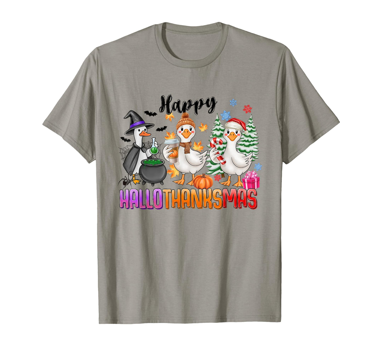 Happy HalloThanksMas Goose Halloween Thanksgiving Christmas T-Shirt