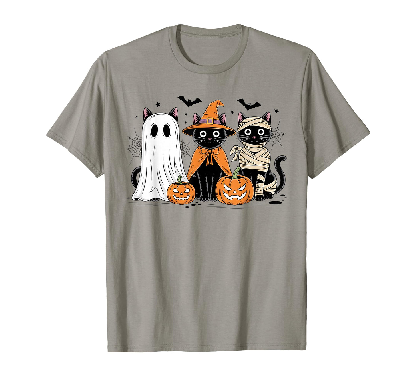 Retro Black Cat Witch Scary Halloween Pumpkin Women Men Kids T-Shirt