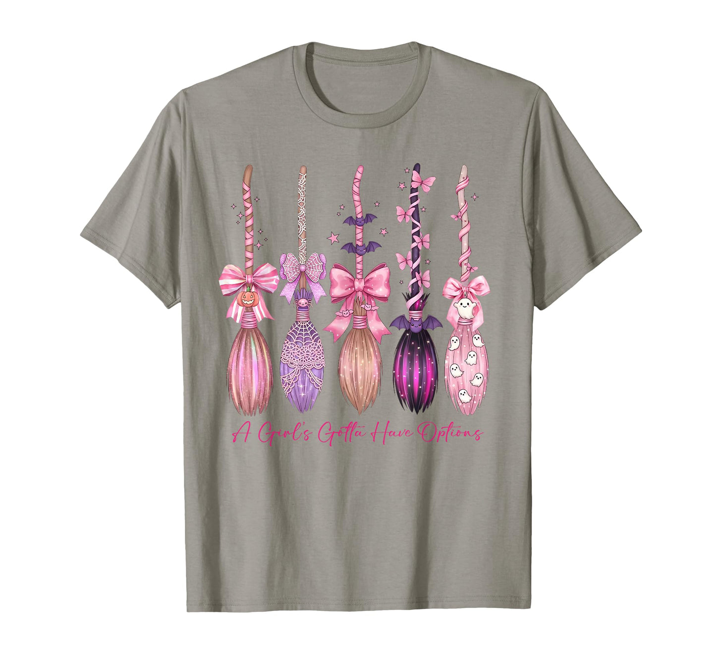 Cute Preppy Halloween A Girls Gotta Have Options Witch Broom T-Shirt