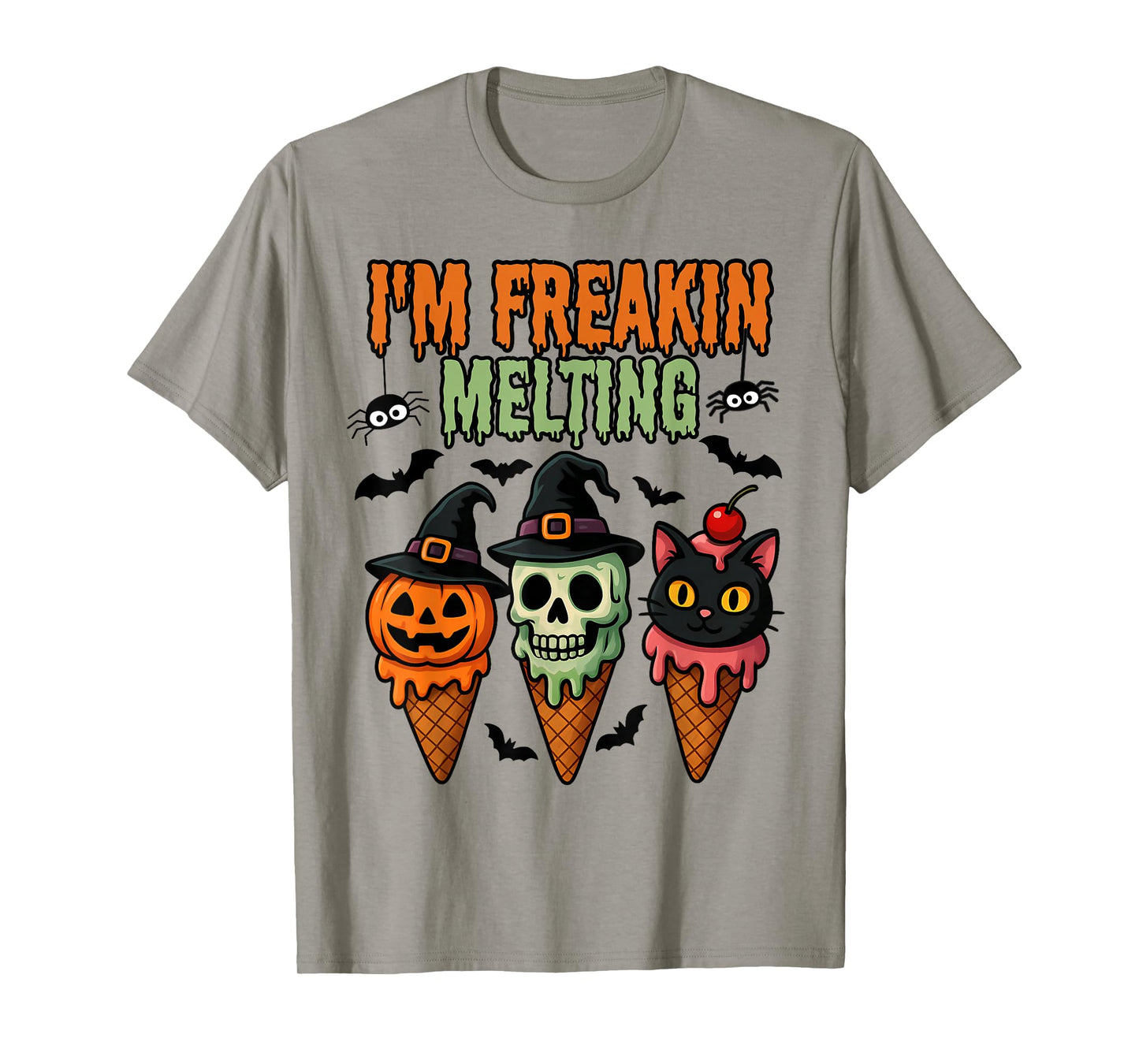 I’m Freakin Melting Ice Cream Spooky Pumpkin Skull Cat Witch T-Shirt
