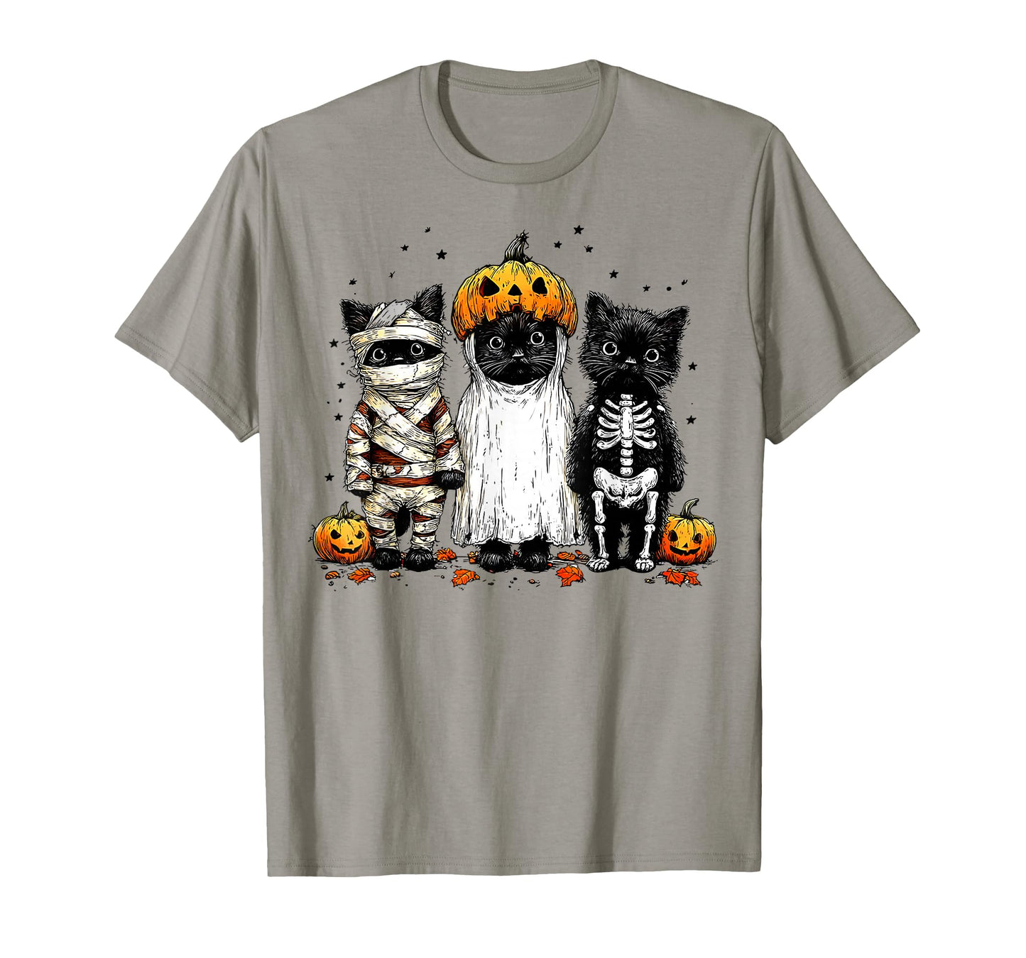 Vintage Black Cat Pumpkin Ghost Cat Halloween Men Women Kid T-Shirt