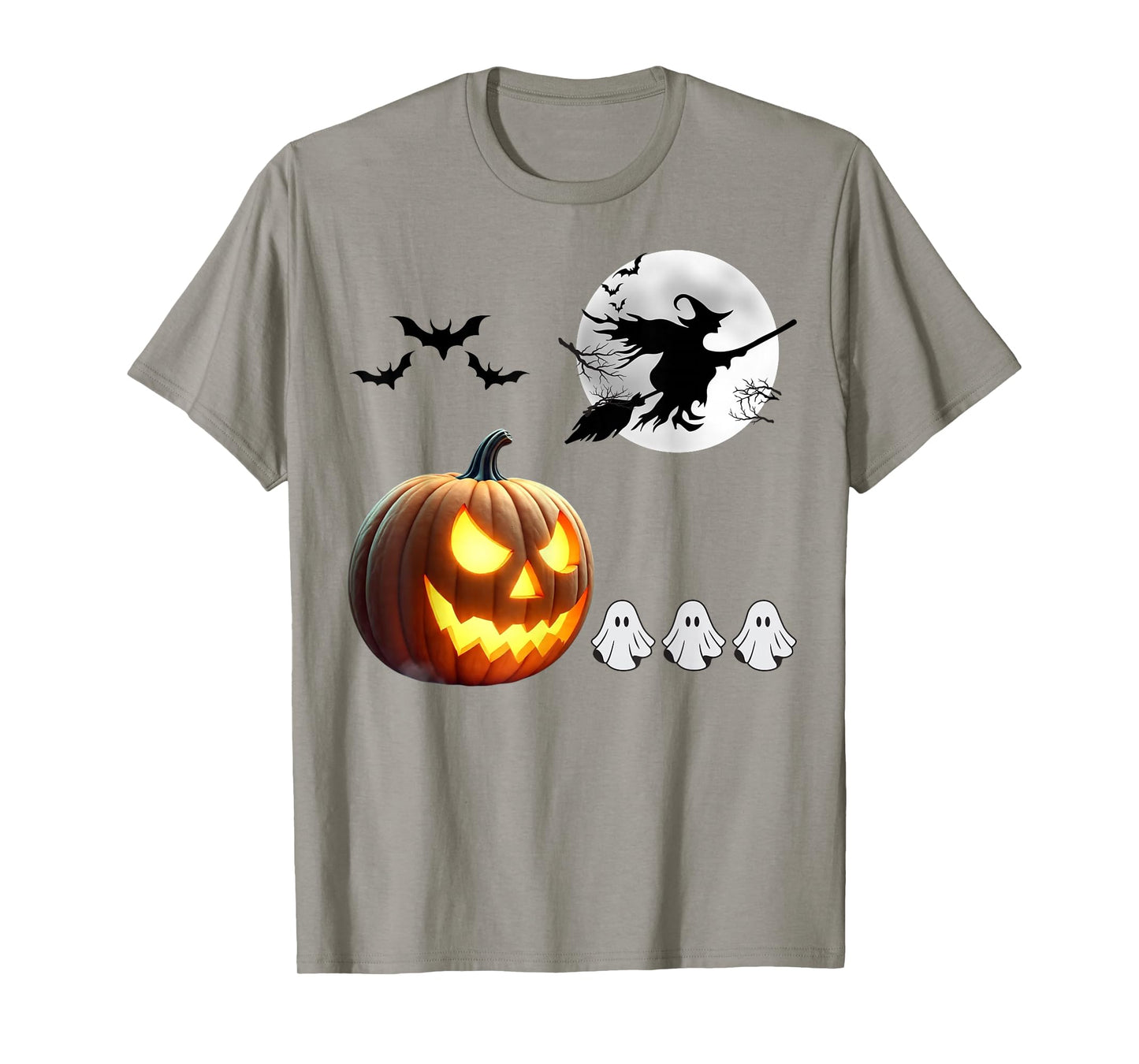 Halloween Jack o Lantern Pumpkin Eating Ghosts and Full Moon T-Shirt