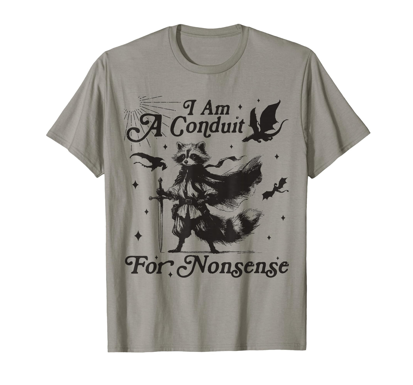 I Am A Conduit For Nonsense Trendy Raccoon Unisex-Adults Grey Small Cotton, Polyester Short Sleeve T-Shirt