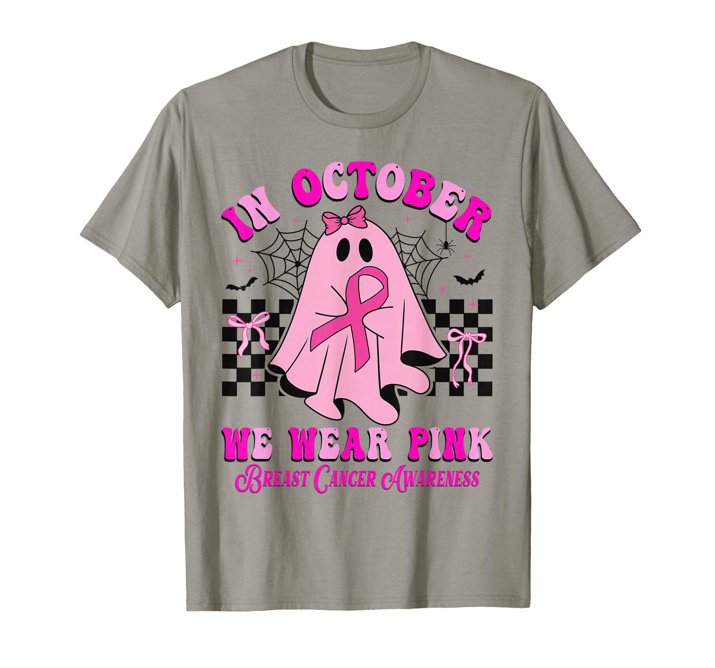 In October We Wear Pink Ghost Halloween Breast Cancer Ribbon T-Shirt