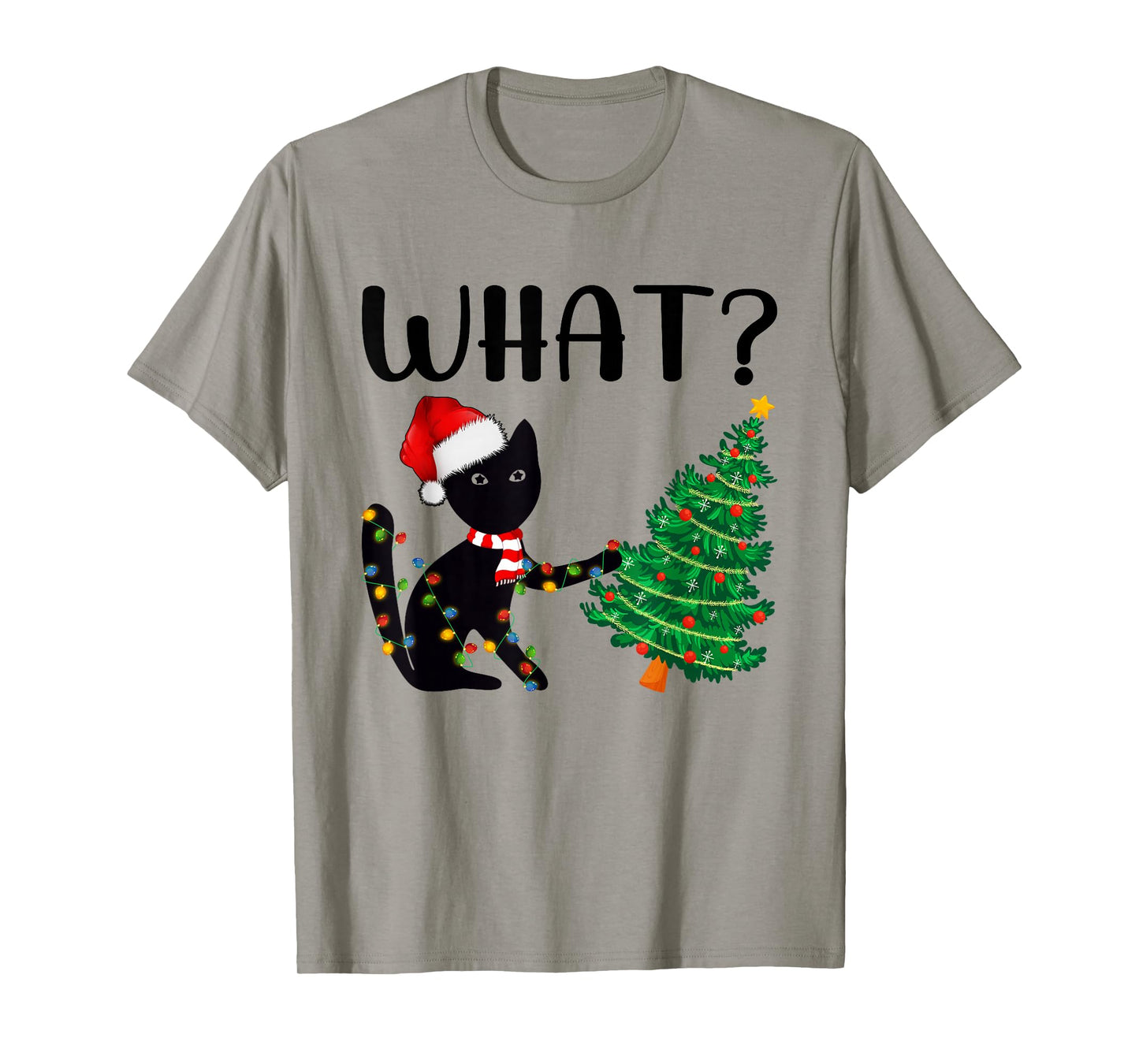 Black Cat Pushing Christmas Tree Funny Black Cat Lover Xmas T-Shirt