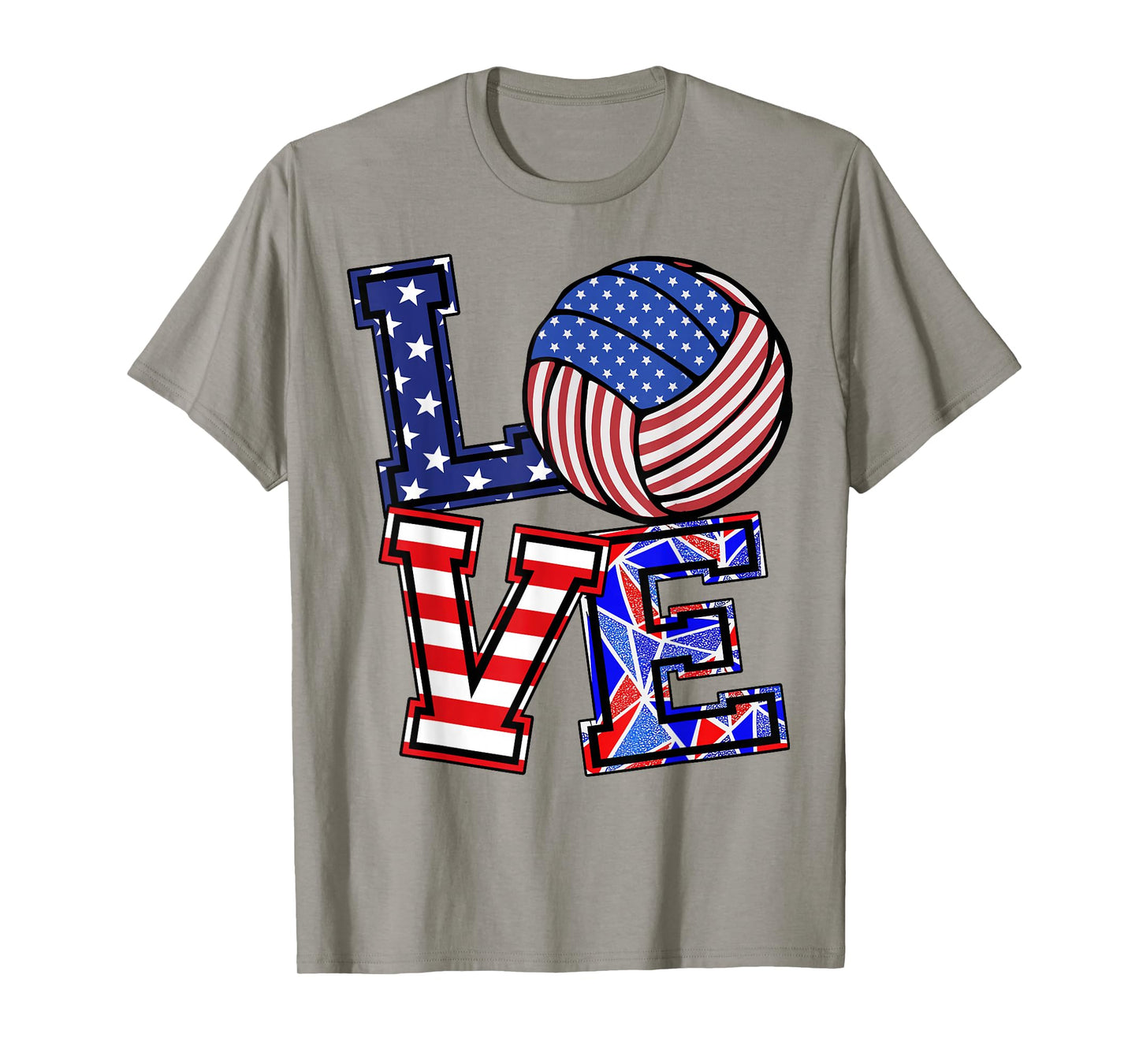 I Love Volleyball-Shirt Teen Girl American Flag 4th July USA T-Shirt
