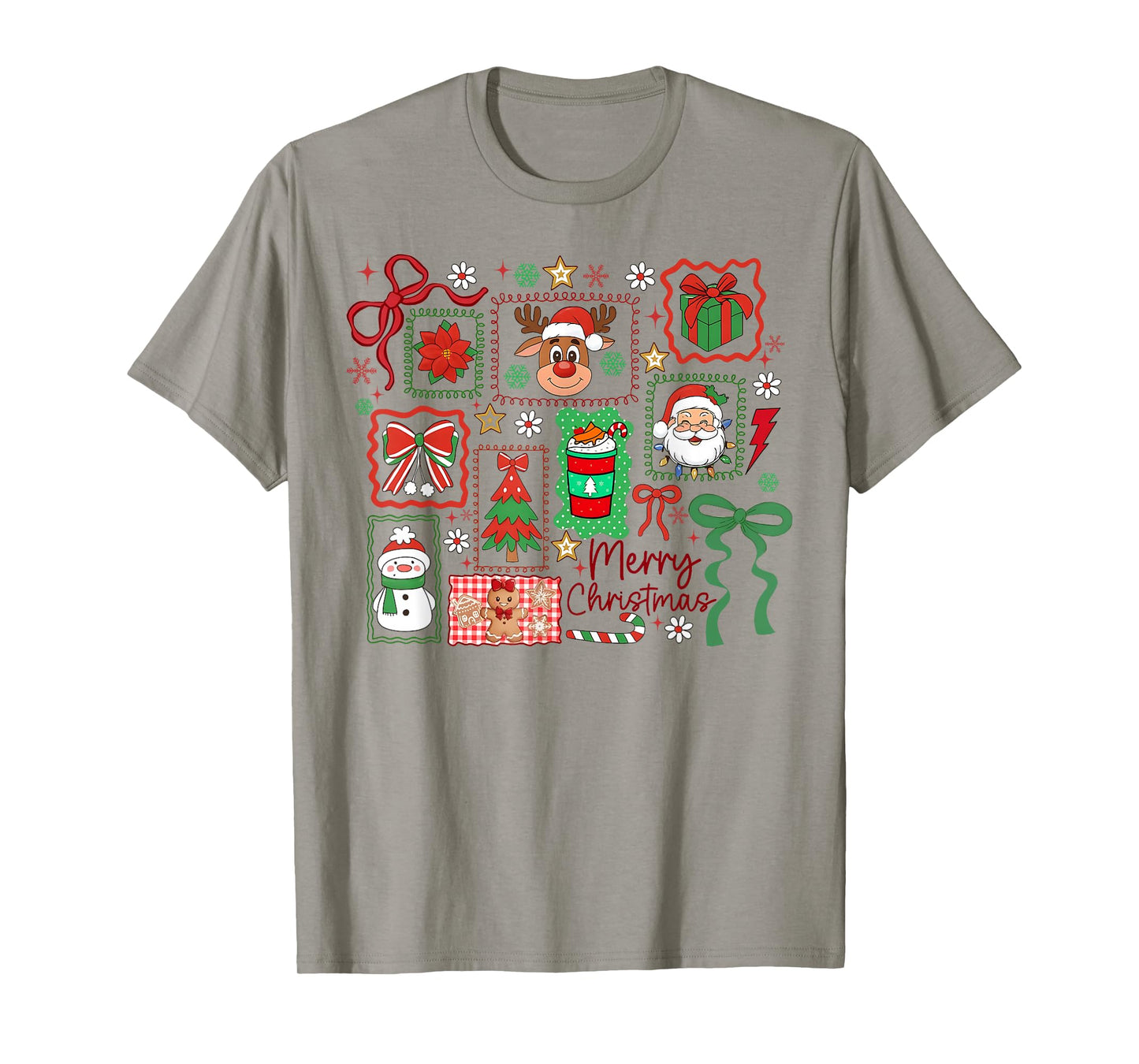 Merry Christmas Reindeer Santa Snowman Coquette Bow Girly T-Shirt