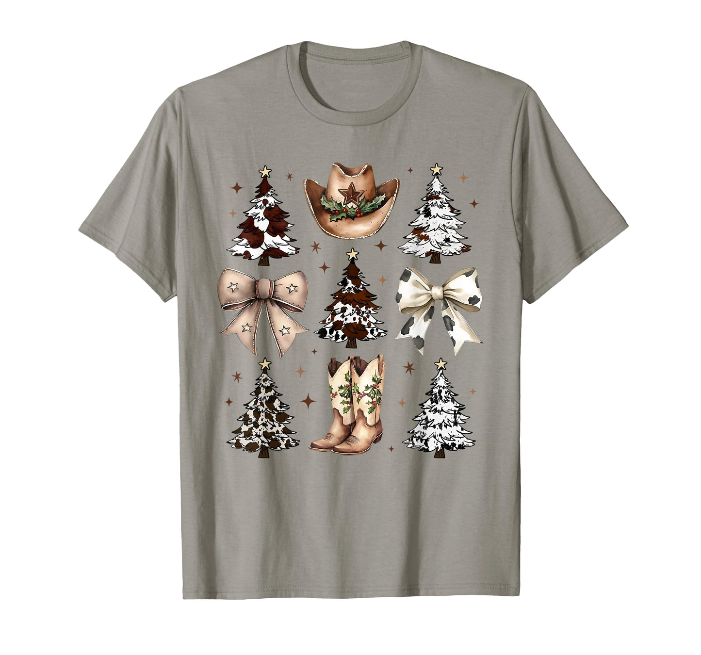 Cowboy Western Coquette Bow Christmas Xmas Trees Holiday T-Shirt