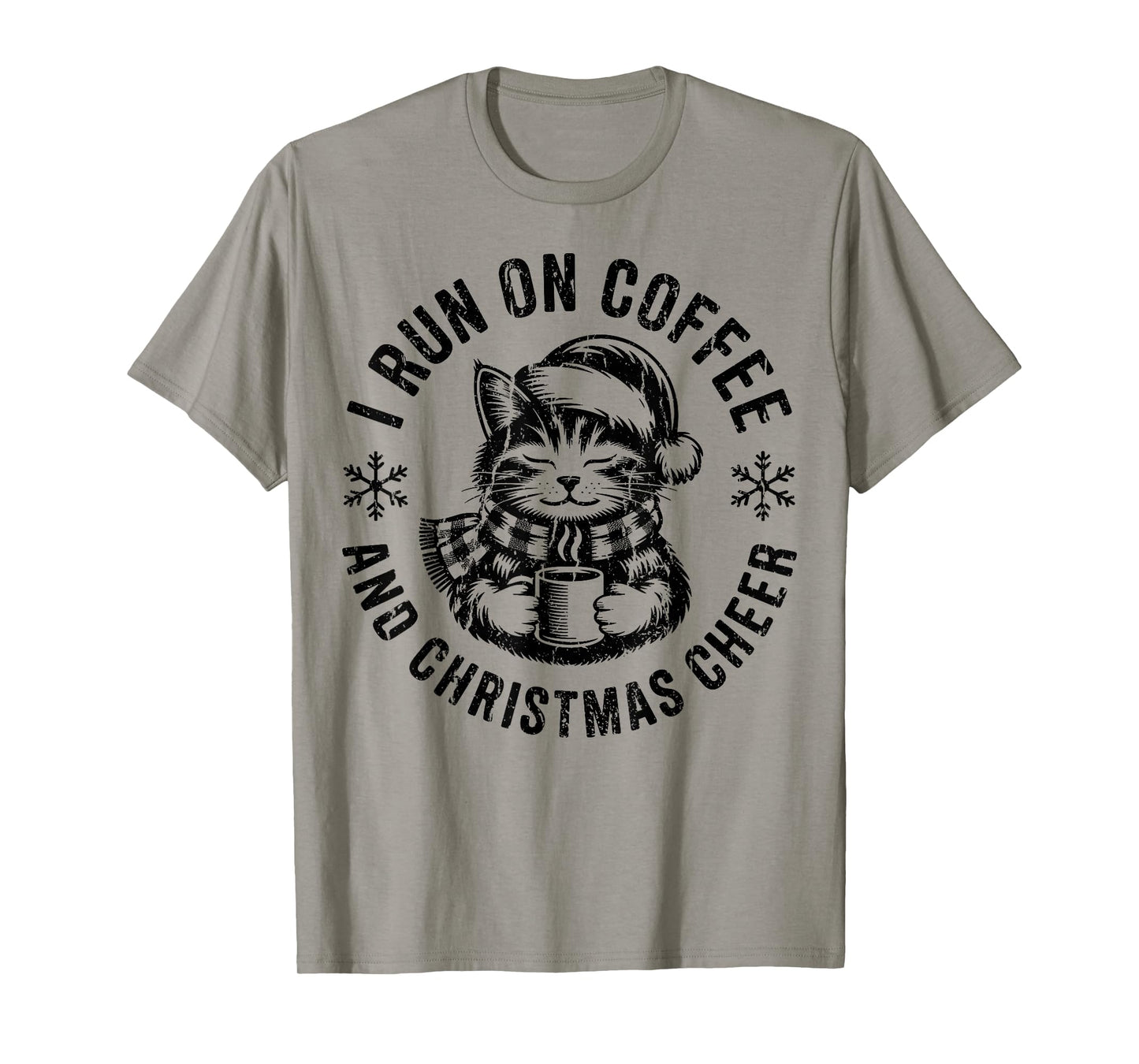 I Run on Coffee and Christmas Cheer Cat Holiday T-Shirt