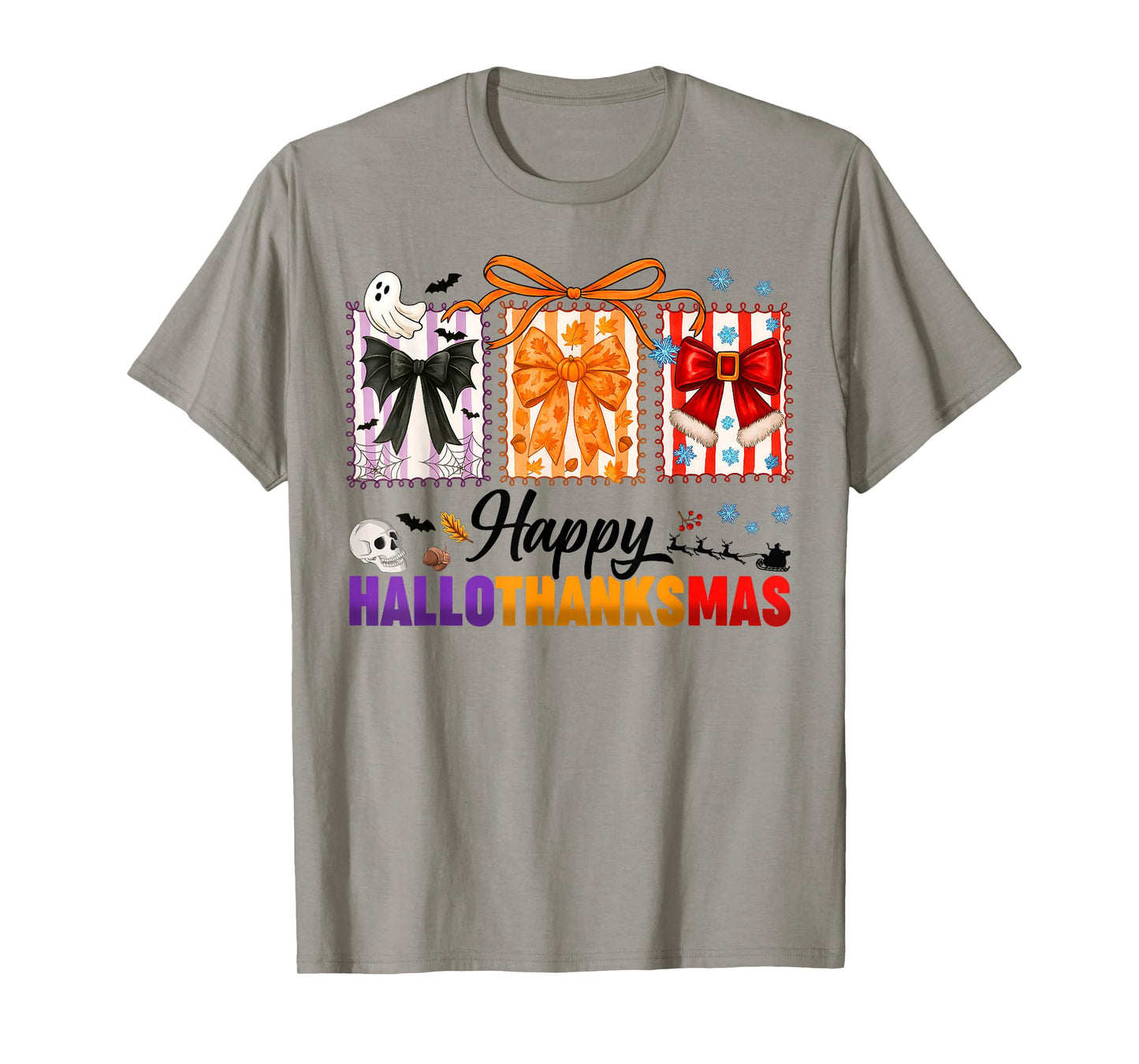 Happy Hallothanksmas Coquette Bows Halloween Thanksgiving T-Shirt