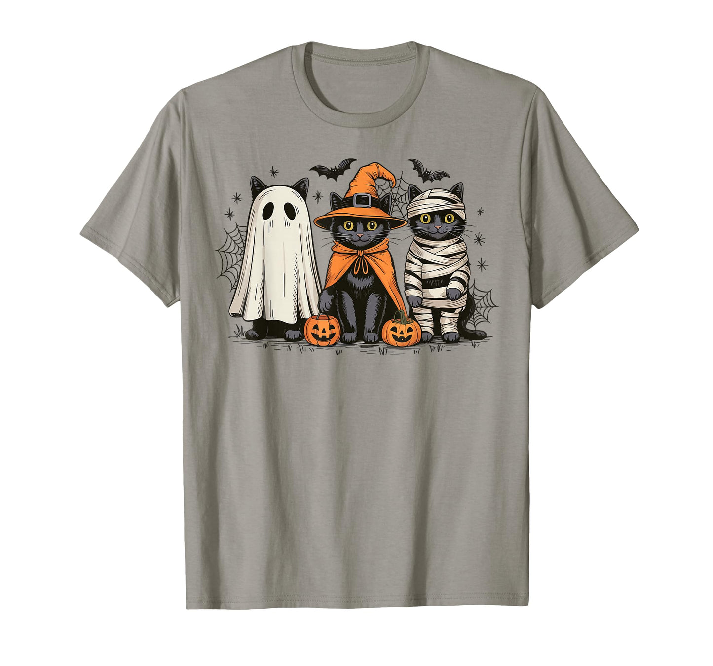 Retro Three Black Cats Witch Pumpkin Scary Halloween Costume T-Shirt