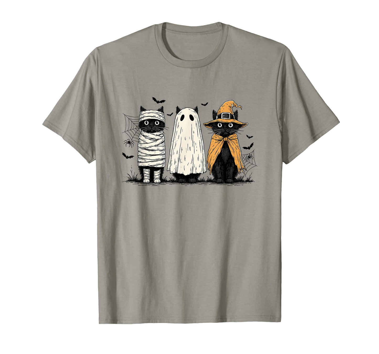 Cute Retro Three Black Cat Mummy Pumpkin Ghost Halloween T-Shirt