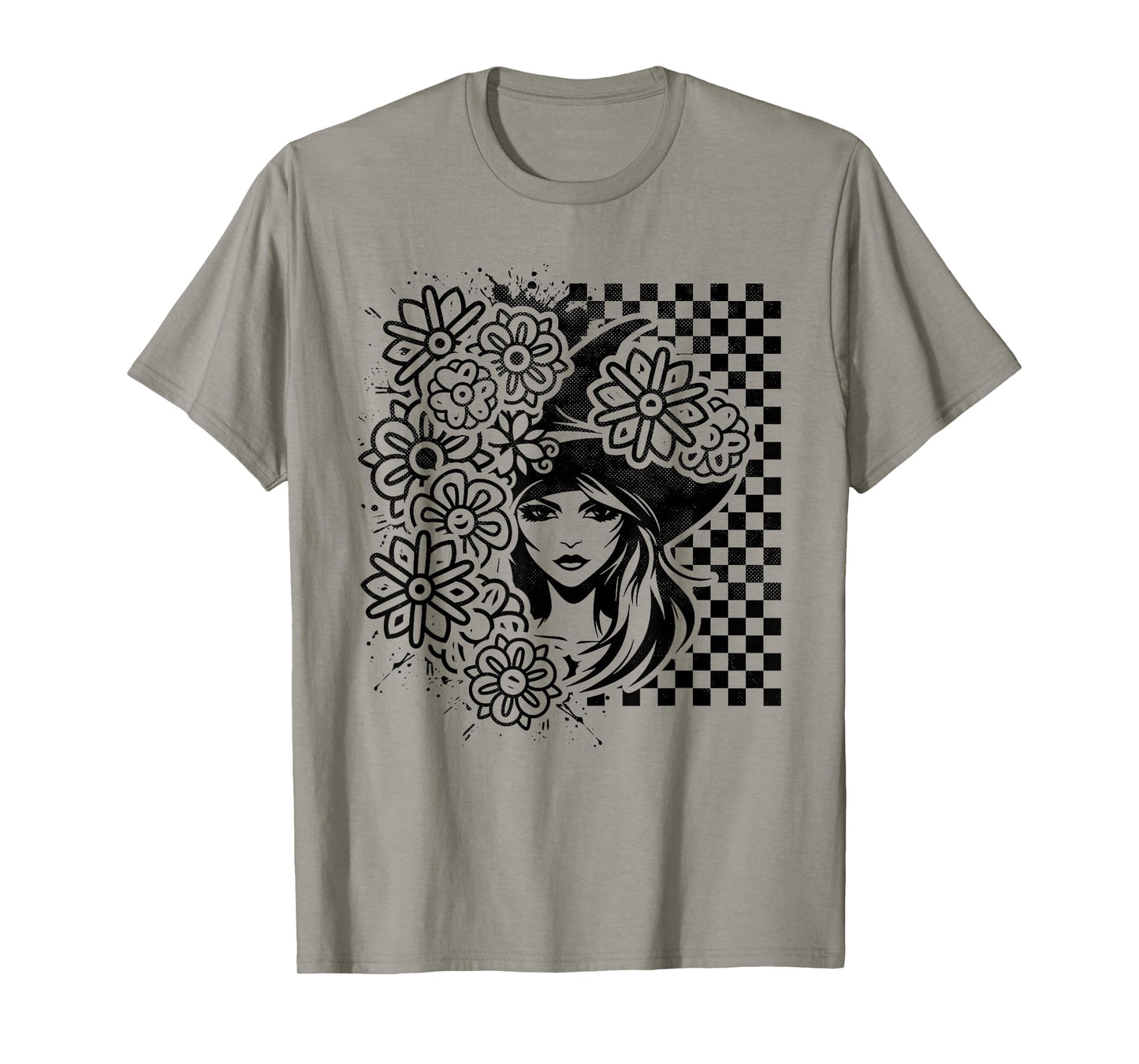 Checkered Witch Floral Spooky Season Halloween T-Shirt
