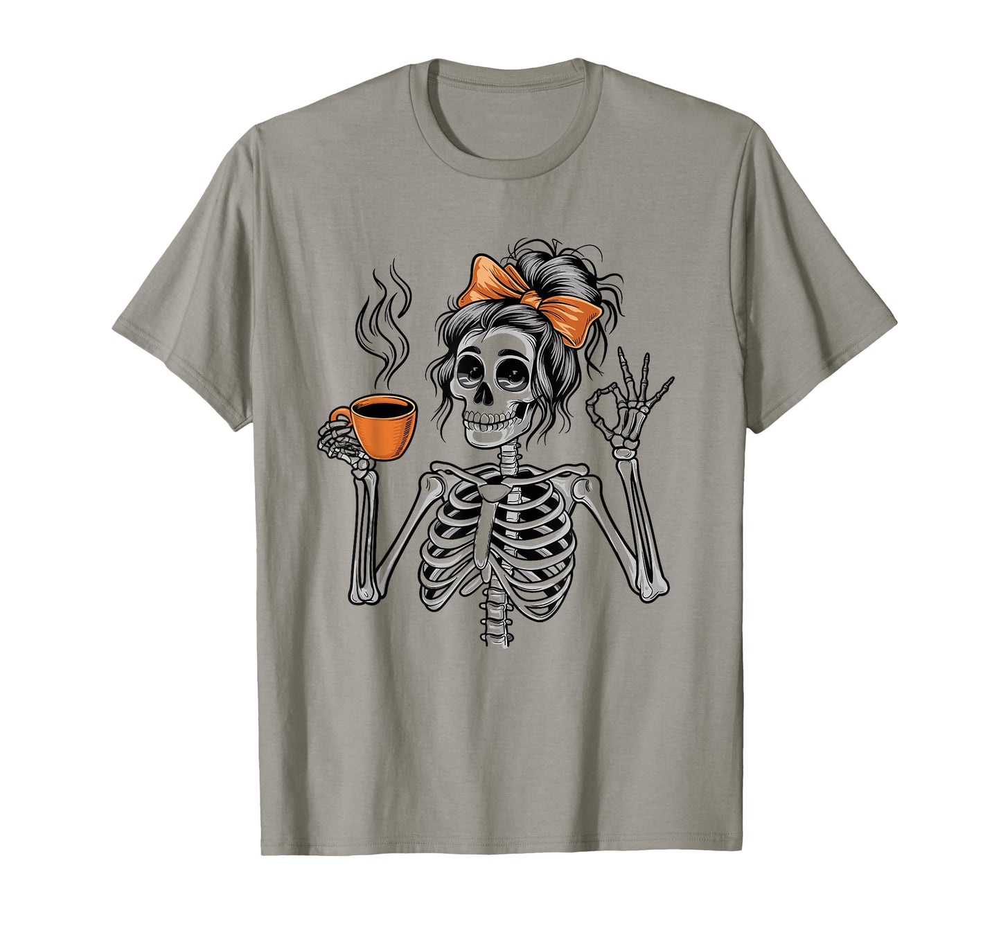 Halloween Skeleton Messy Bun Coffee Funny Costume Mom Women T-Shirt