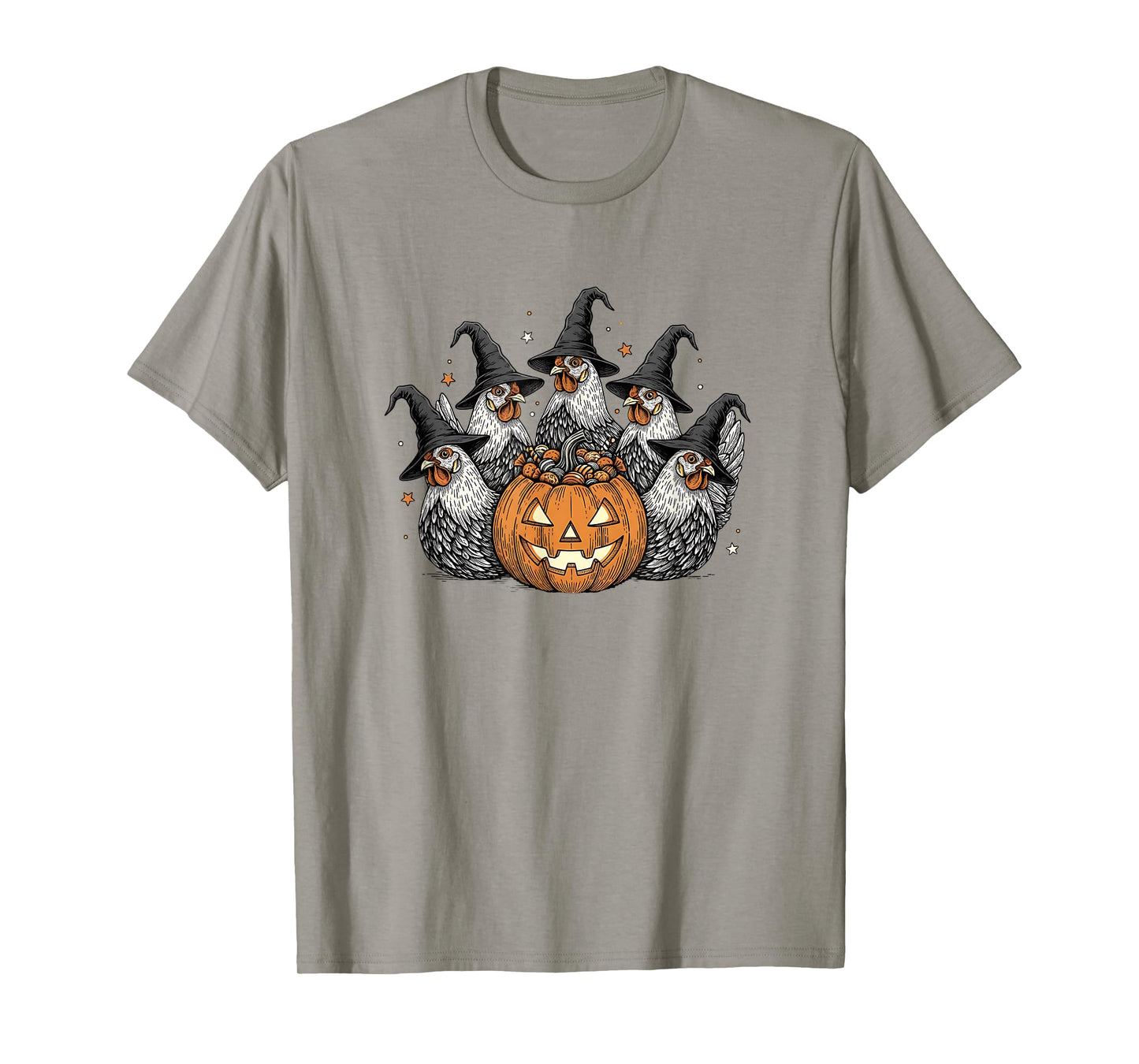 Funny Chicken Witch Halloween Farmyard Chickens with Pumpkin T-Shirt