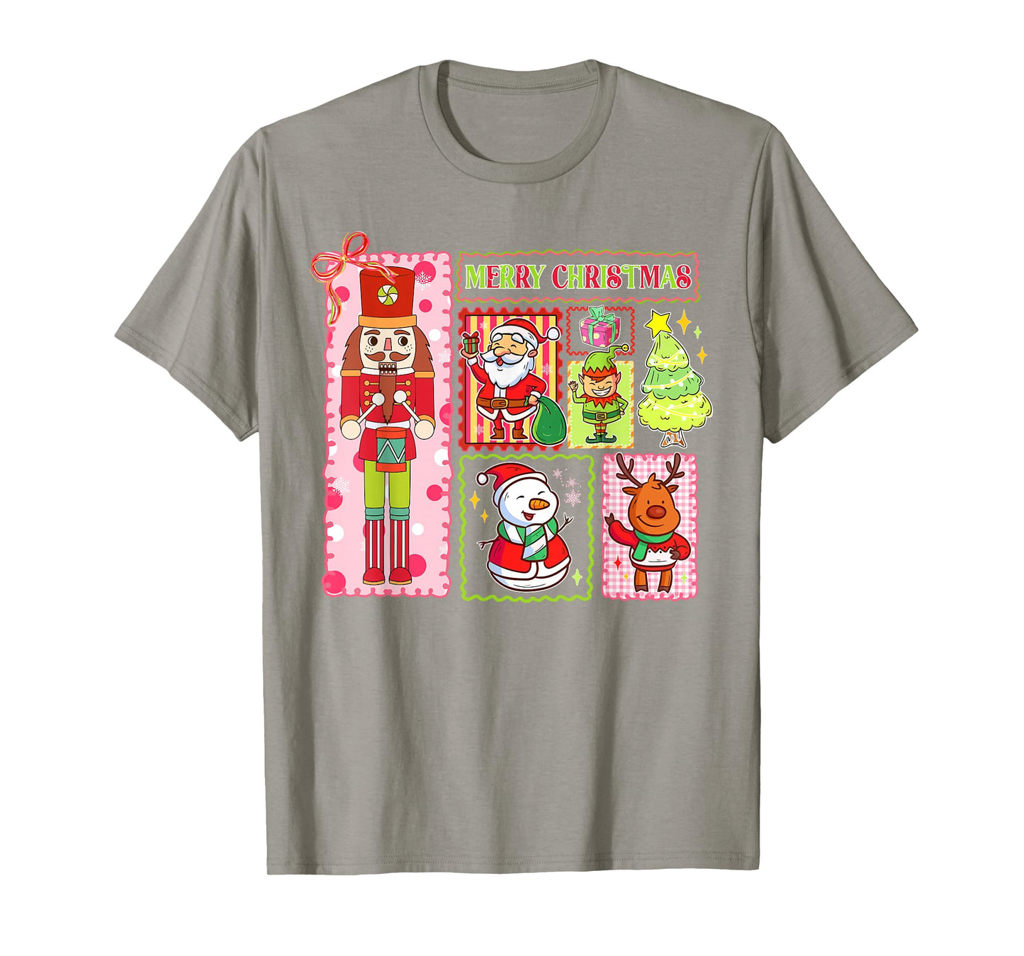 Retro Patchwork Merry Christmas Nutcracker Santa Xmas T-Shirt