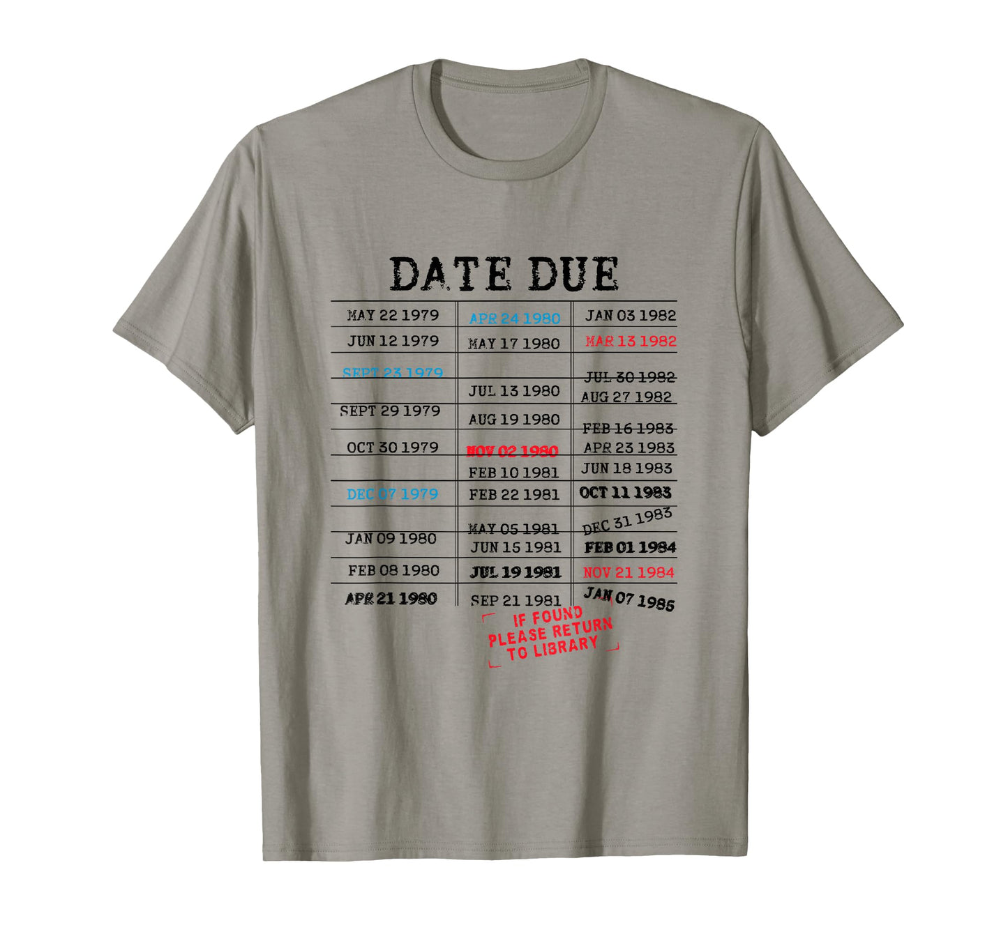 Vintage Library Card Due Date Stamp Book Lover Reading T-Shirt