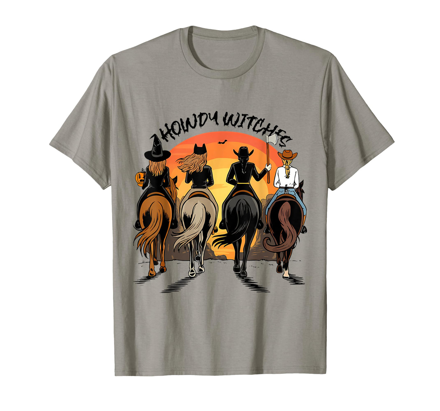 Howdy Witches Western Cowgirl Halloween Sunset Ride T-Shirt