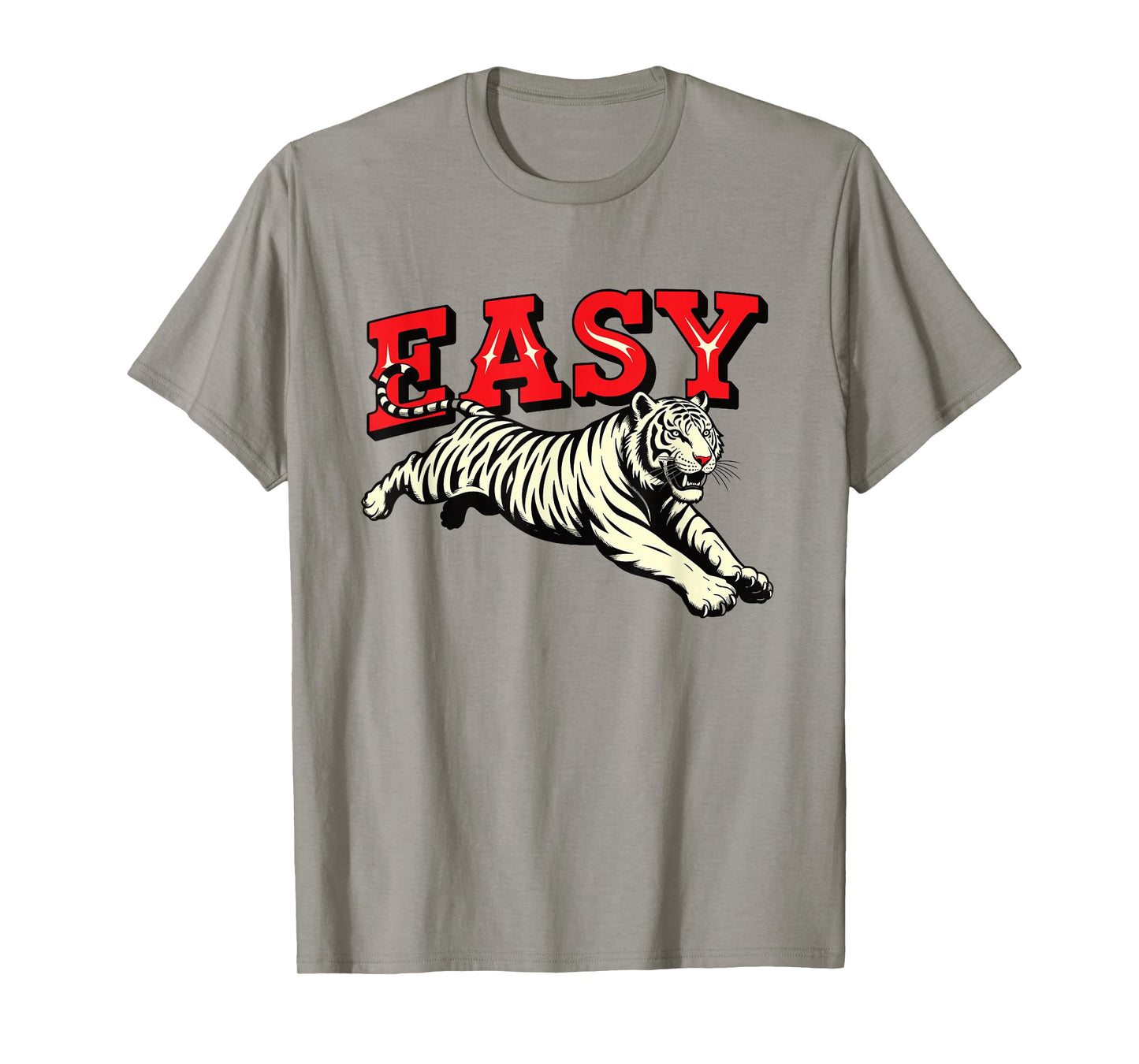 Easy Tiger Leaping White Jungle Cat Retro Graphic Statement T-Shirt
