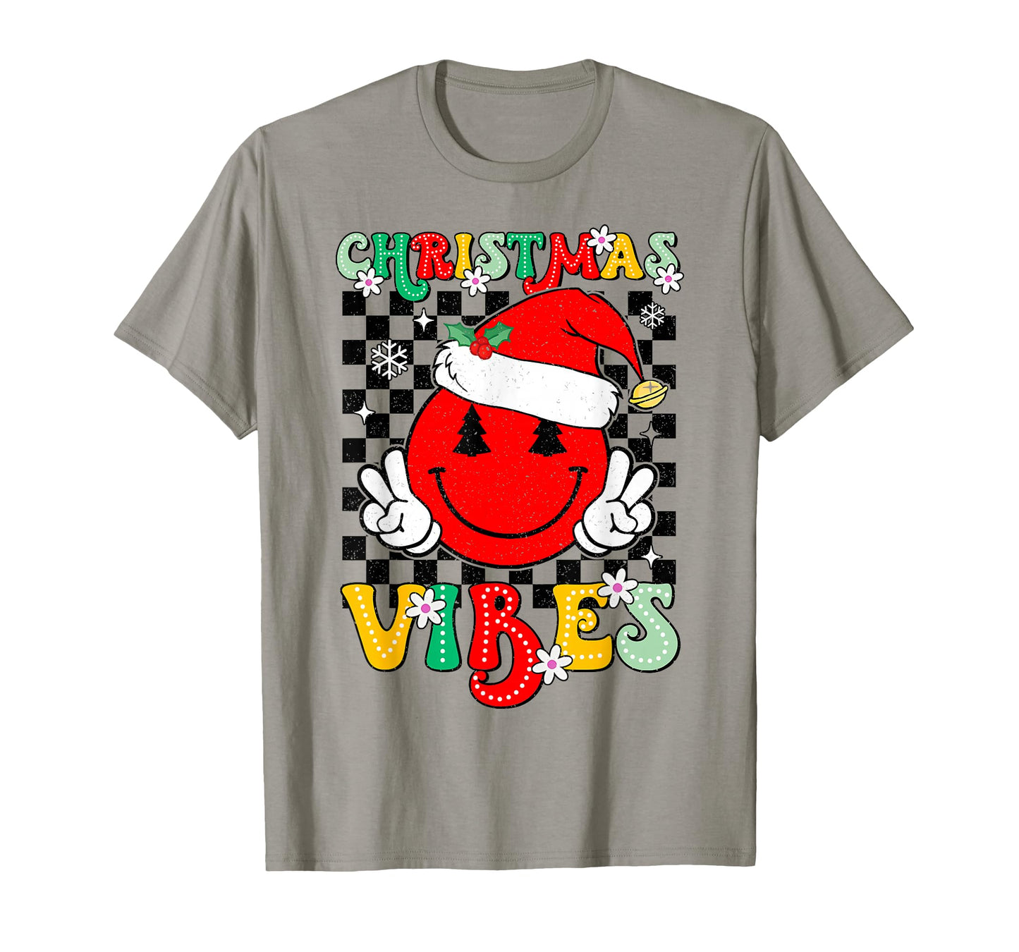 Groovy Christmas Vibes Santa Hat Xmas Teens Girls T-Shirt