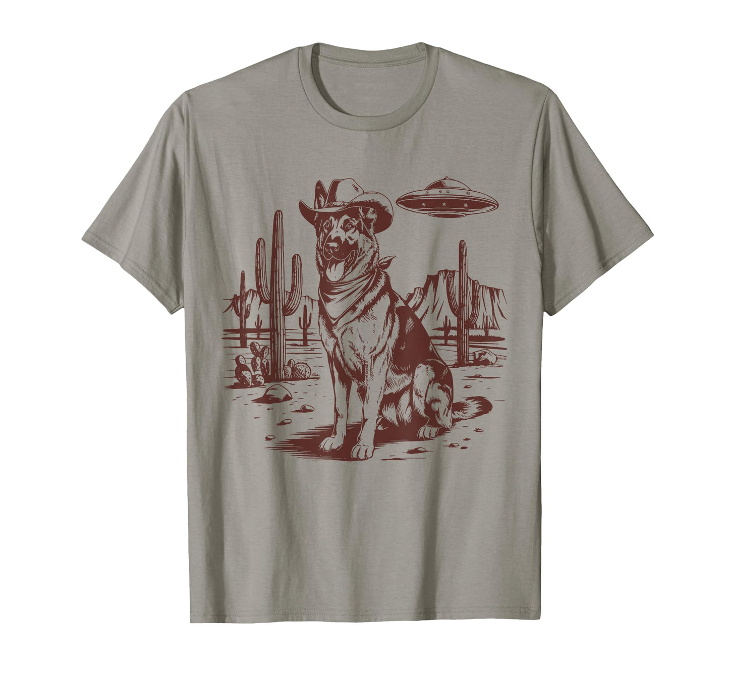 German Shepherd UFO Western Vintage Alien 90s Retro Cowboy T-Shirt
