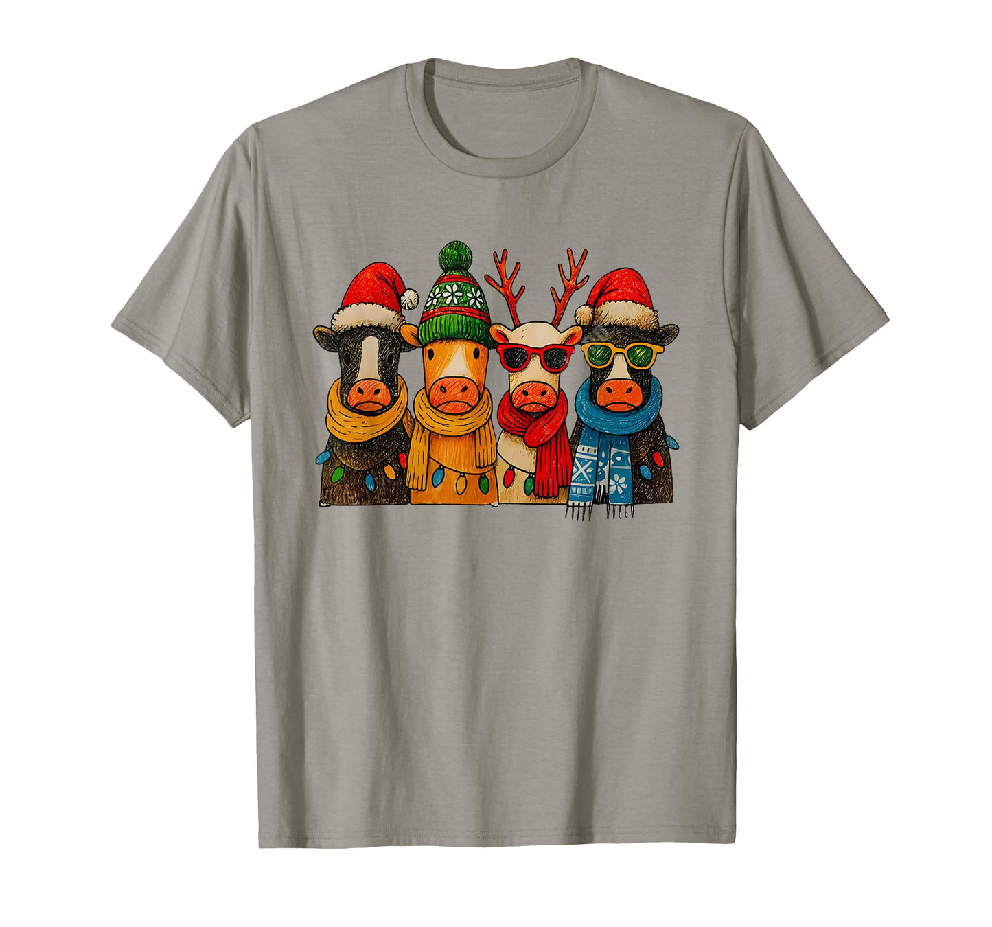 Funny Cow Christmas Lights Western Xmas Santa Farm Animal T-Shirt