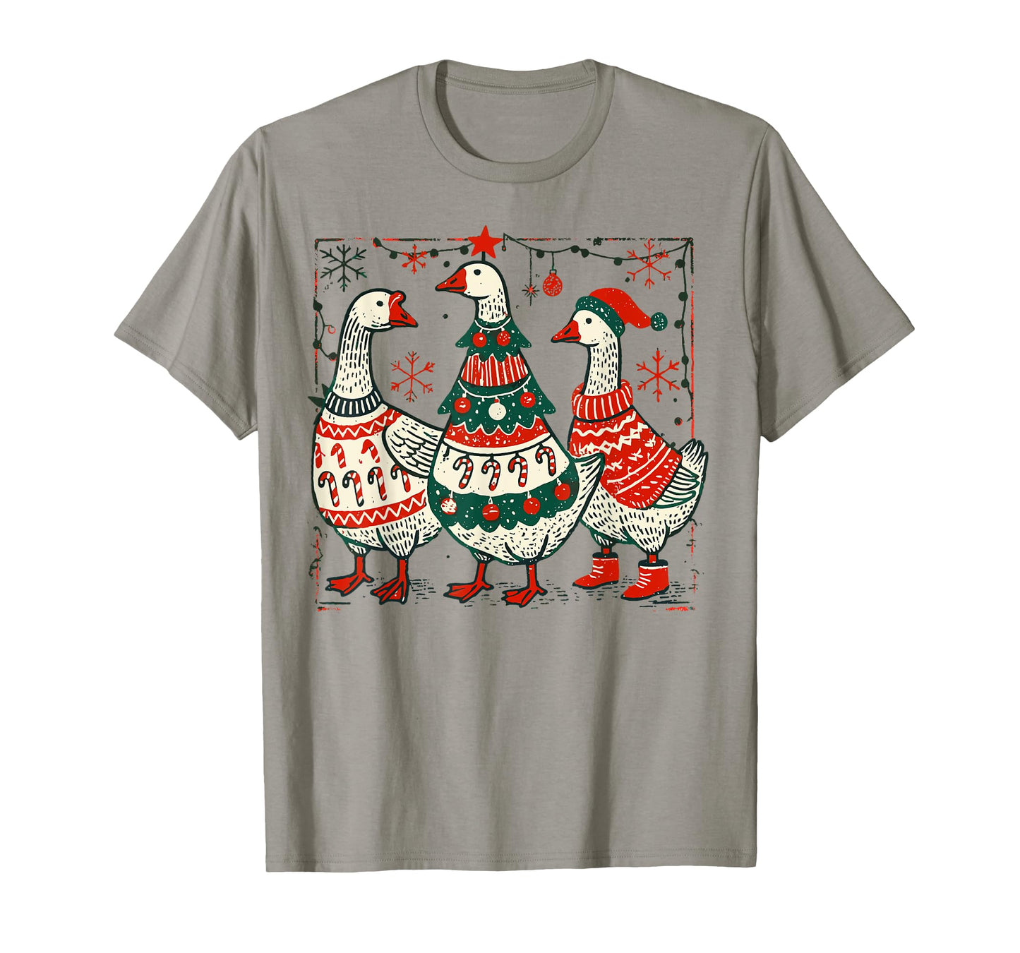 Vintage Christmas Goose Santa Funny Duck Xmas T-Shirt