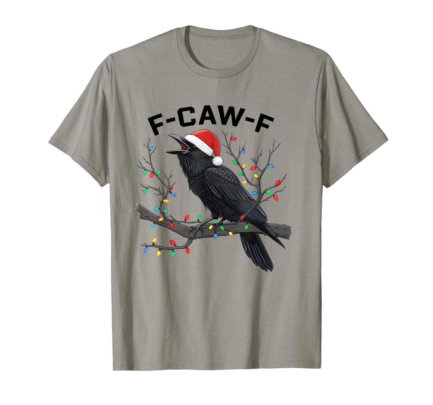 Black Crow F-Caw-F Funny Retro Christmas Lights Santa hat T-Shirt