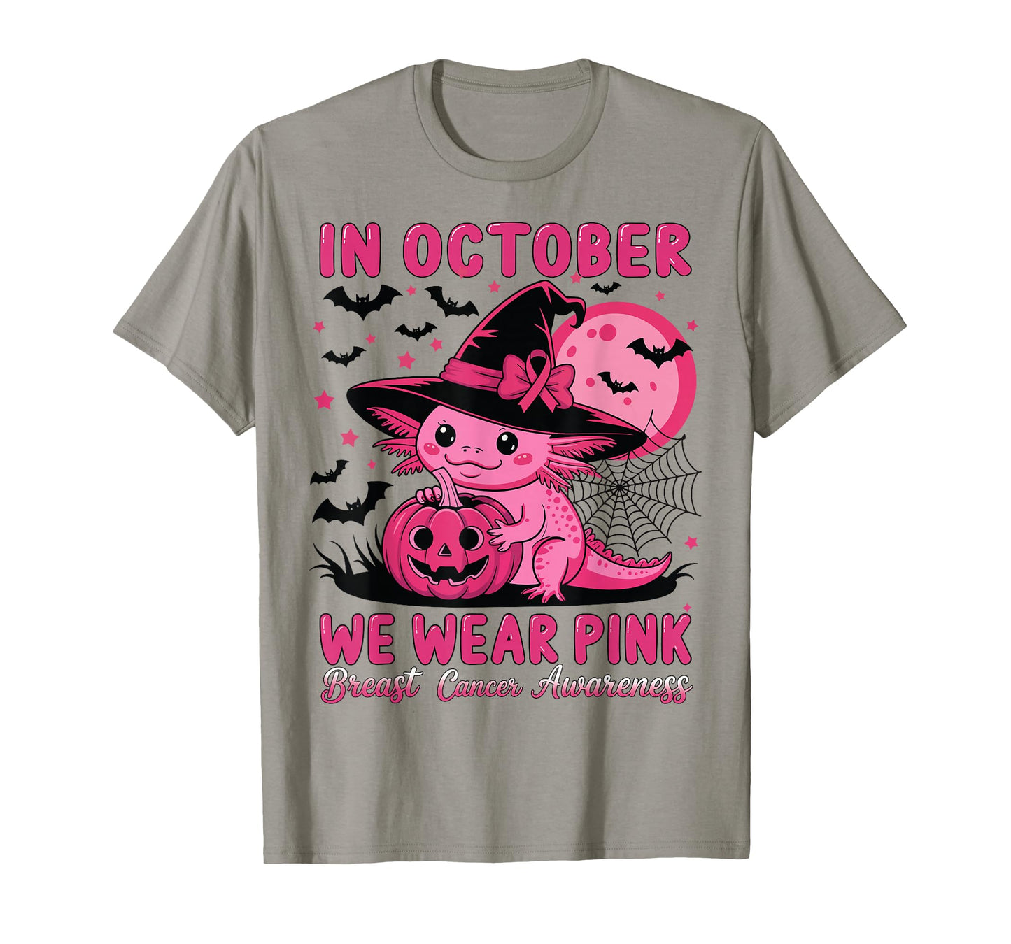 in October We Wear Pink Cute Axolotl Breast Cancer Awareness T-Shirt
