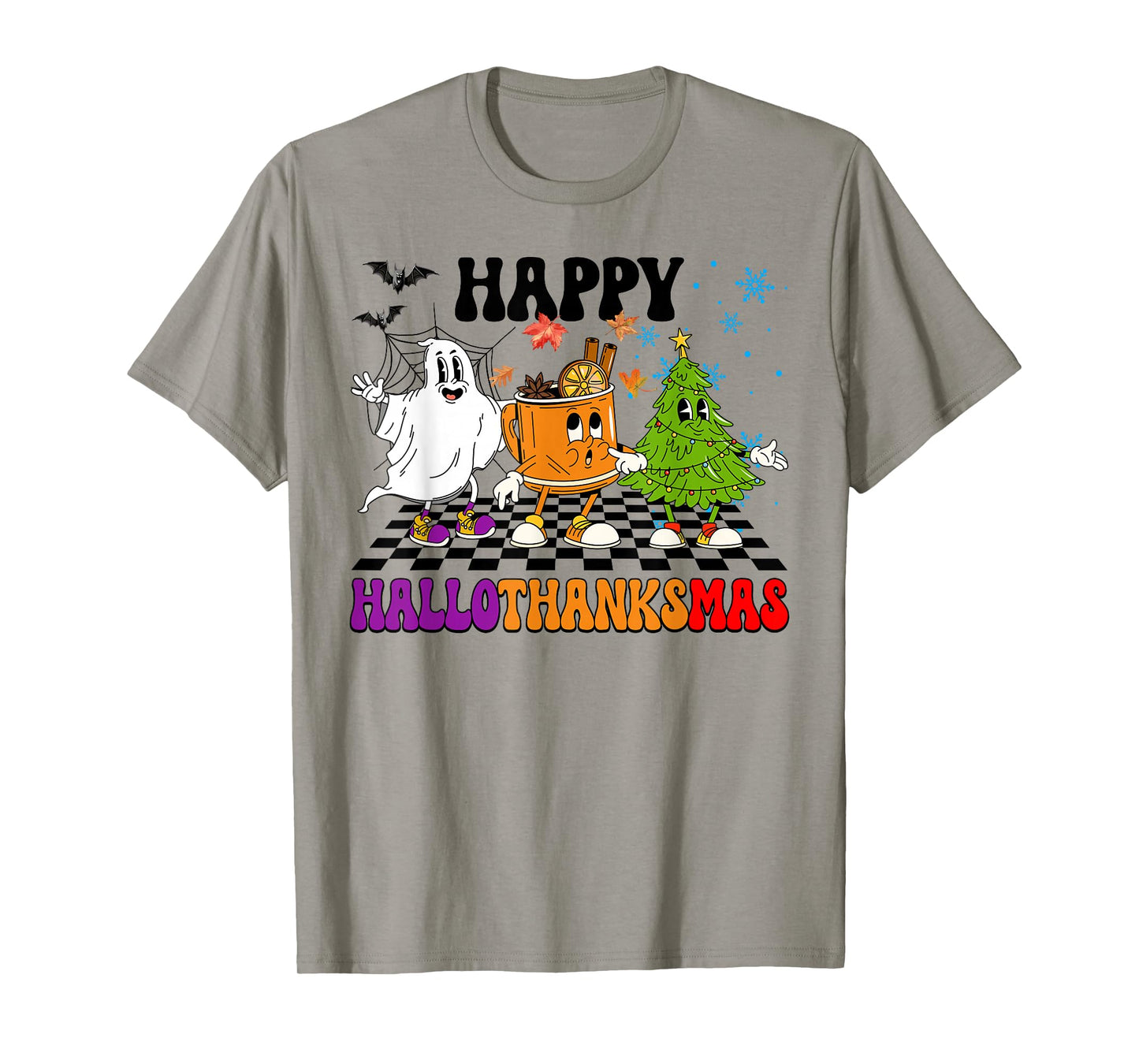 Happy Hallothanksmas Halloween Thanksgiving Christmas Kids T-Shirt