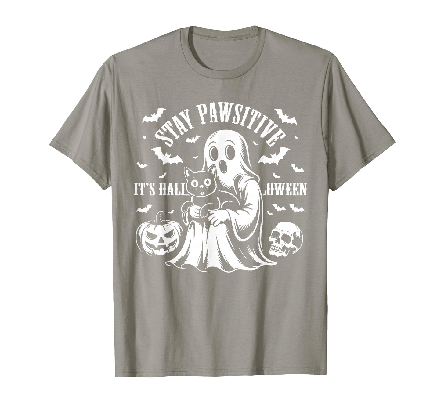 Stay Pawsitive, it’s Halloween Pet Cute Black Cat Ghost Boo T-Shirt