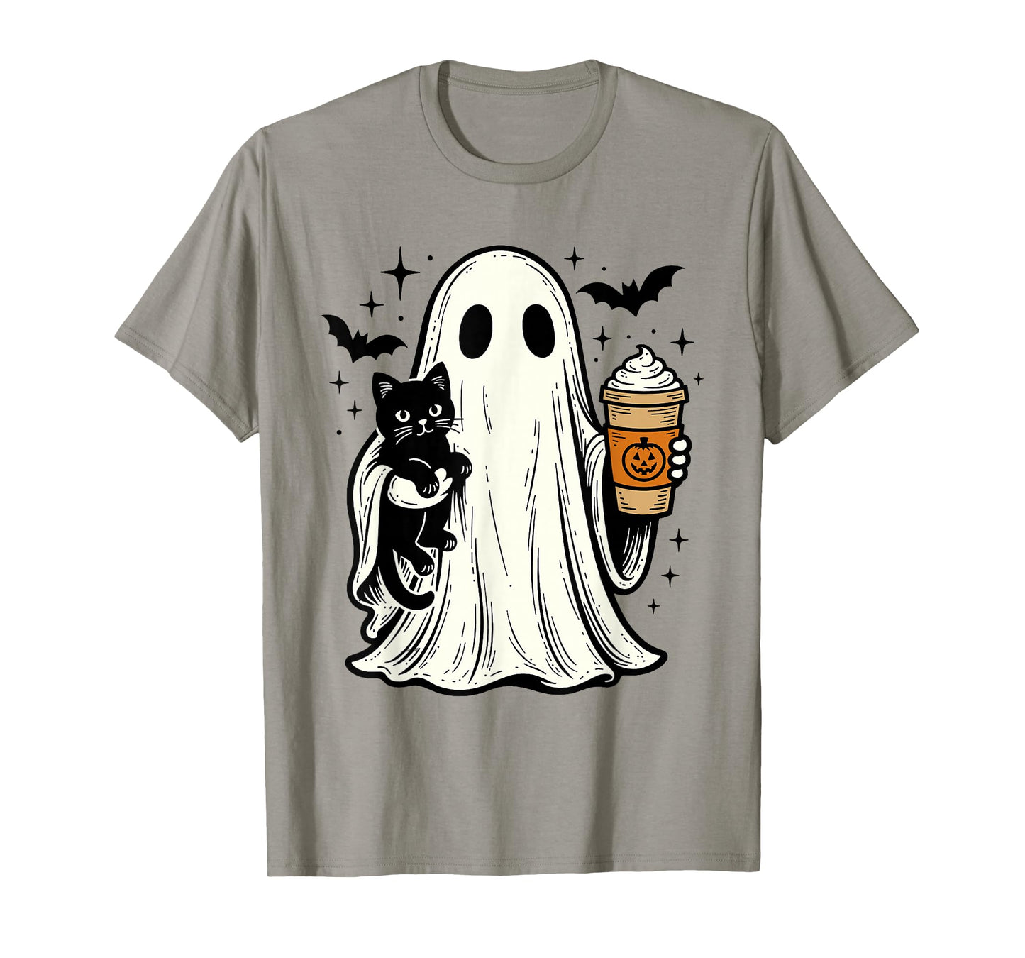 Vintage Halloween Ghost Holding Black Cat Pumpkin Spice T-Shirt
