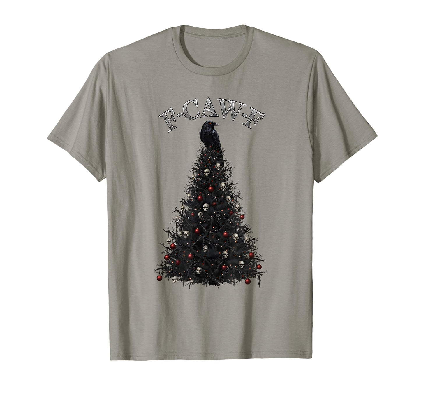 F-CAW-F Gothic Christmas Tree Raven Santa Hat Skulls Lights T-Shirt