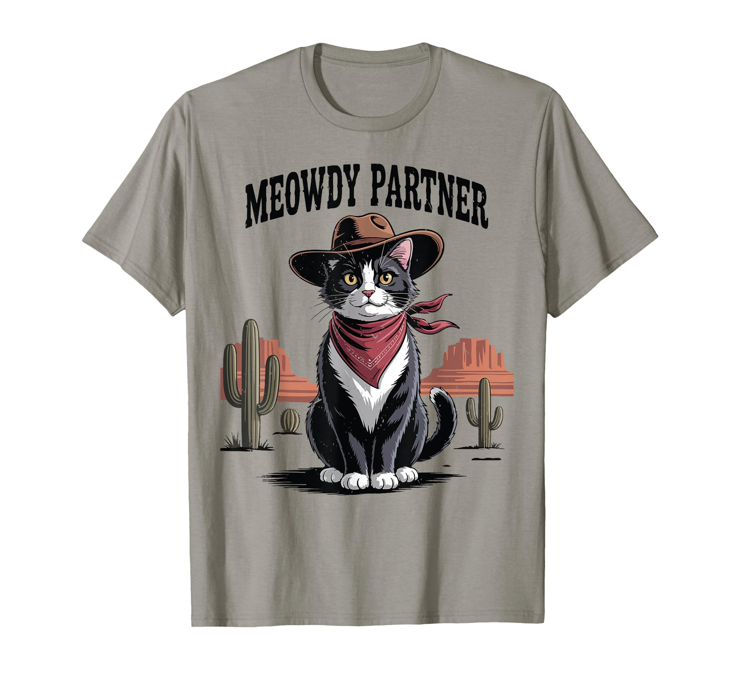 Tuxedo Cat-Shirt Meowdy Partner Cowboy Dad Mom Men Funny T-Shirt