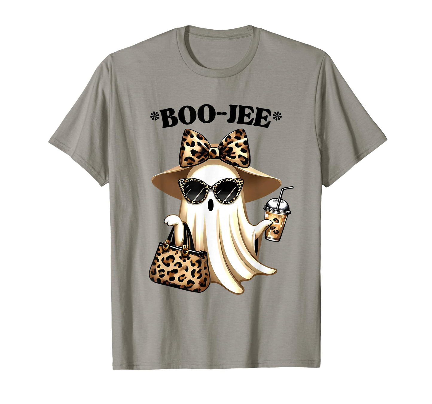 Coquette Leopard Ghost Coffee Boo-JEE Halloween Boujee Ghost T-Shirt