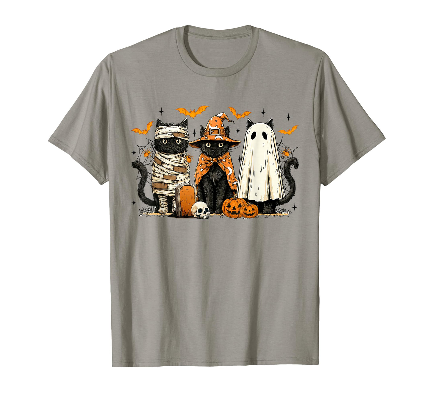 Retro Black Cat Witch Scary Halloween Pumpkin Women Men Kids T-Shirt