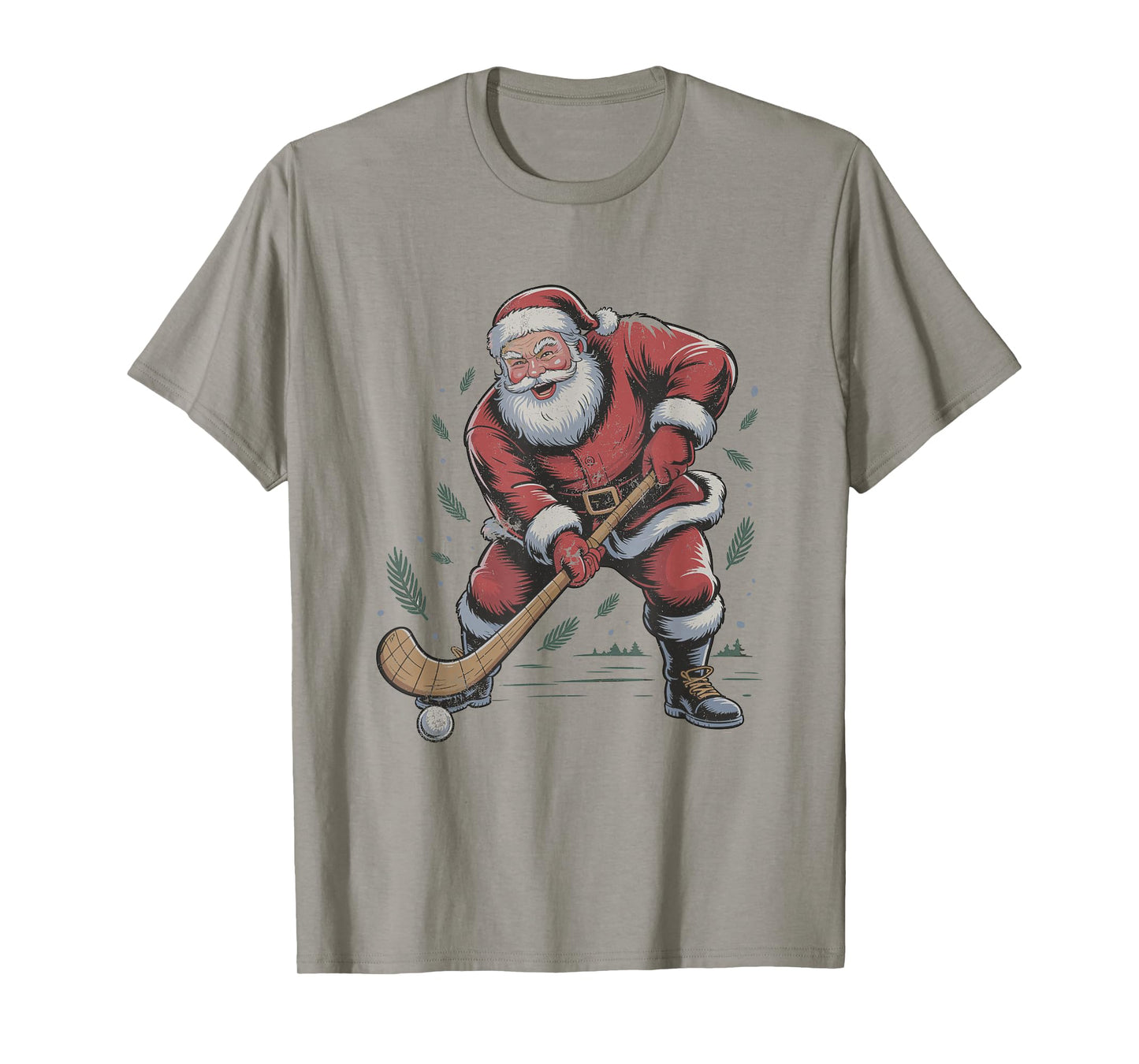 Vintage Santa Playing Field Hockey Retro Christmas Holiday T-Shirt