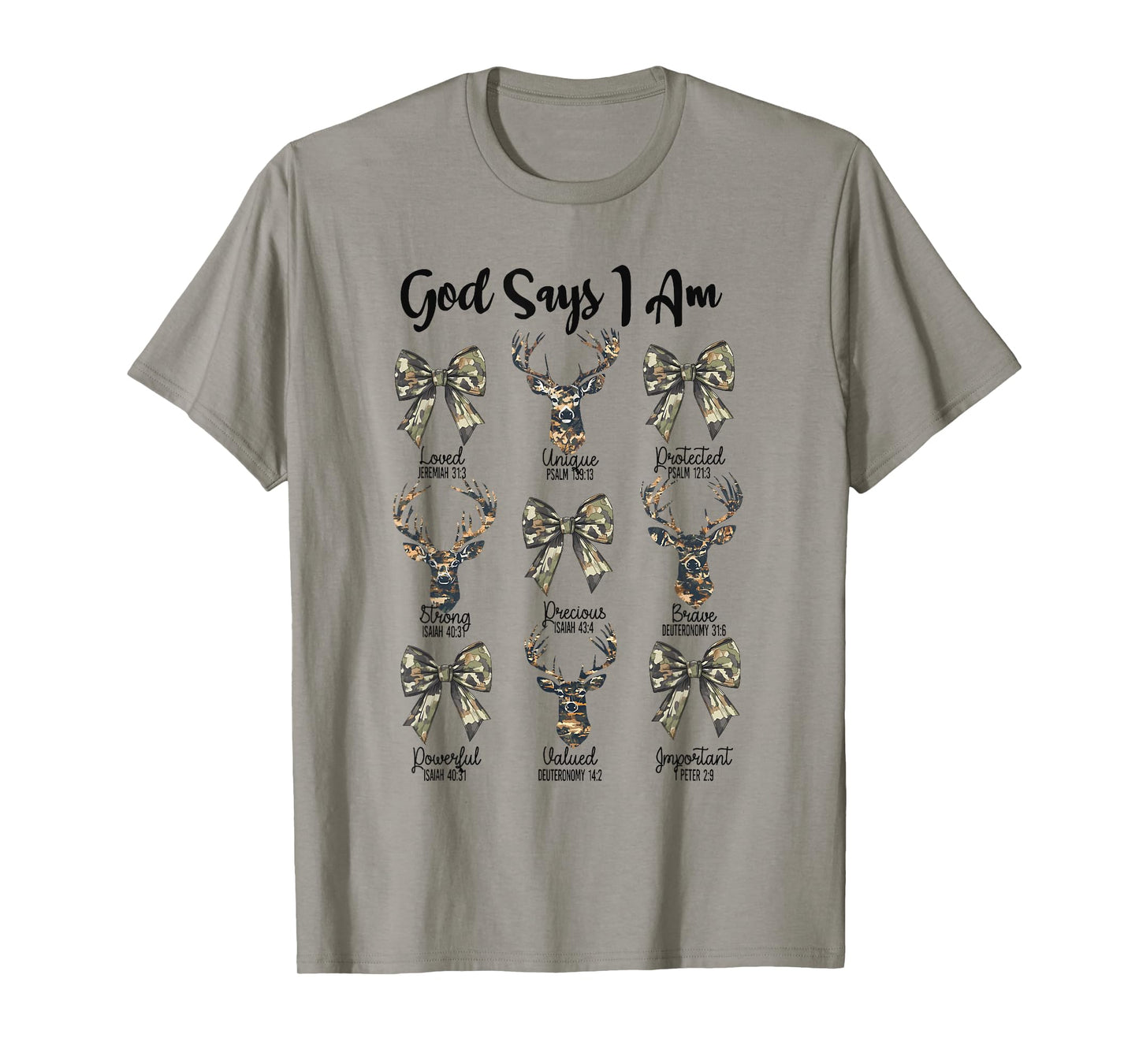 God Says I Am Christian Jesus Camo Coquette Bow Deer Hunting T-Shirt