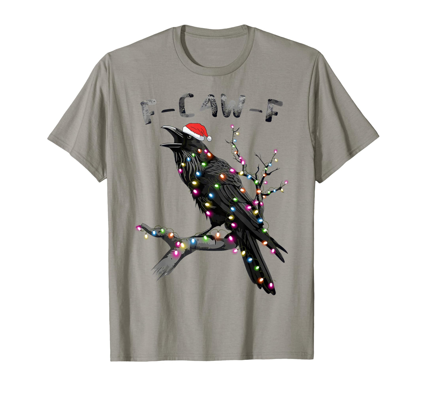 Black Crow F-Caw-F Funny Retro Christmas Lights Santa 2025 T-Shirt
