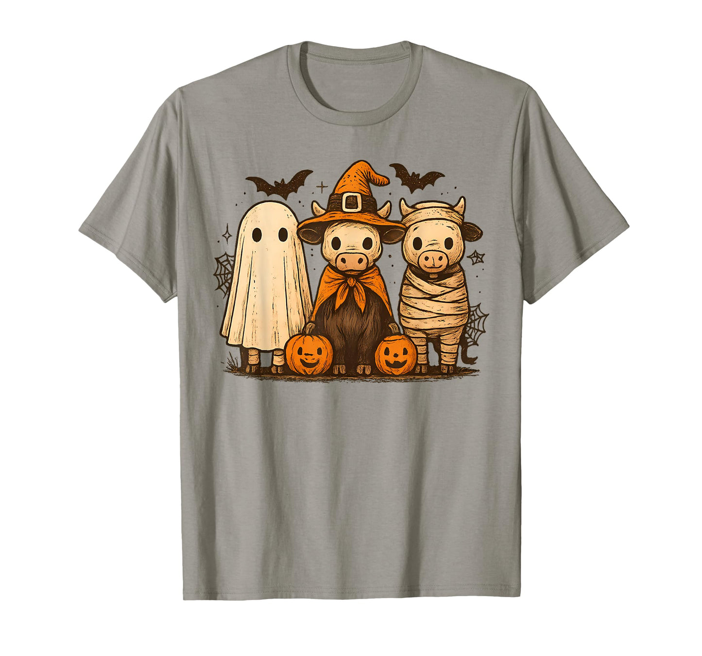 Retro Cute Cow Witch Scary Halloween Pumpkin Women Men Kids T-Shirt
