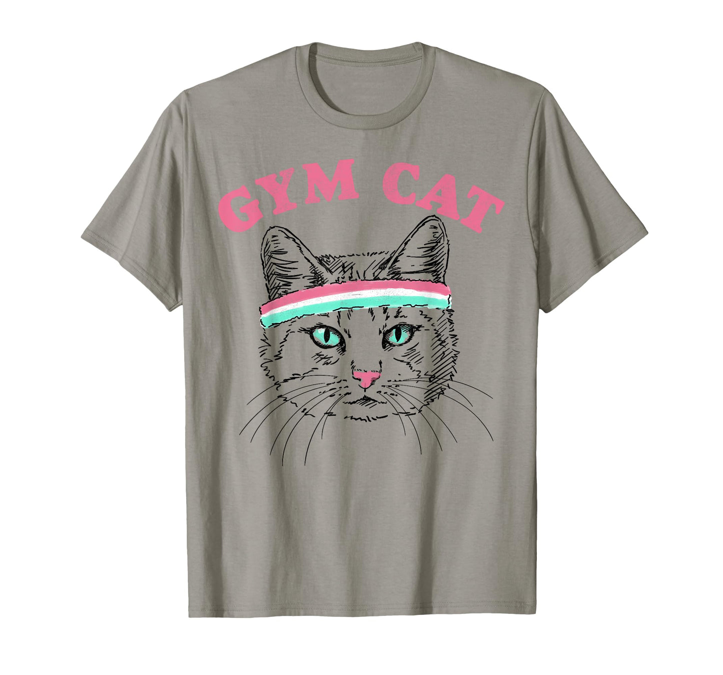 Gym Cat Outline With Headband T-Shirt for Men Women Girls Kids