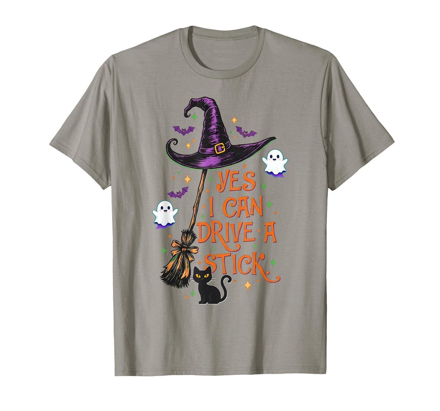 Yes I Can Drive A Stick Funny Halloween Spooky Witch Women T-Shirt