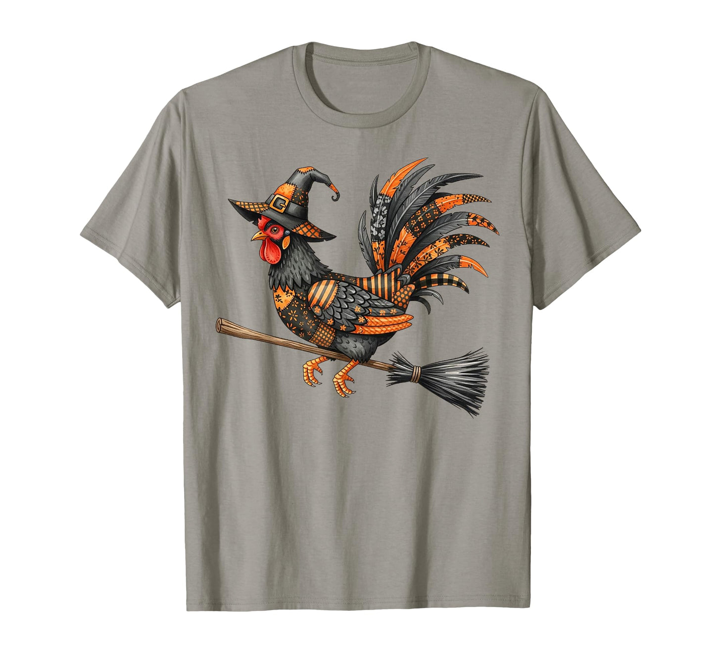 Cute Halloween Rooster Witch Riding Broomstick Outfit T-Shirt
