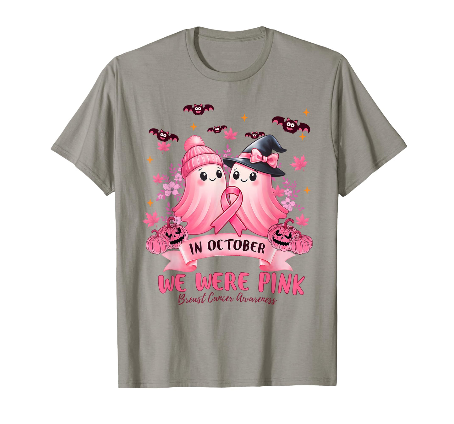 Support Squad We Wear Pink Ghost Witch October Breast Cancer T-Shirt