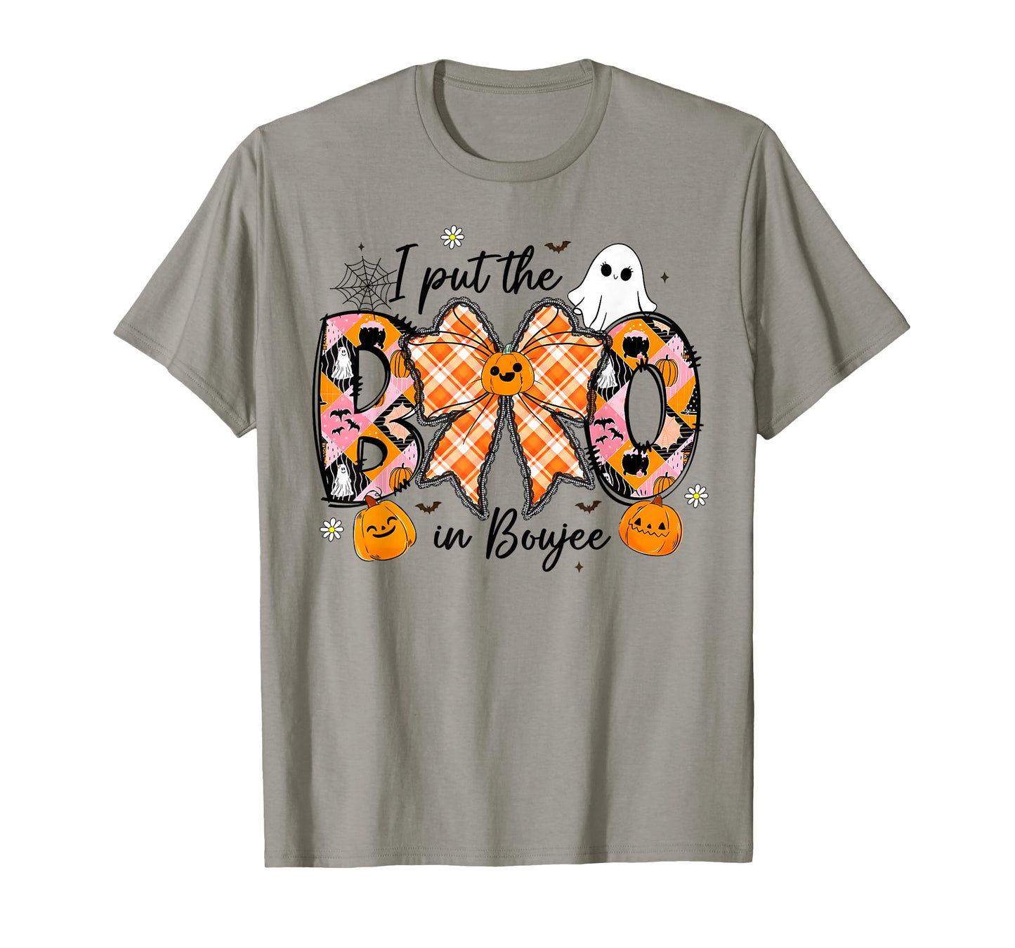 I Put The Boo In Boujee Ghost Coquette Bow Halloween Womens T-Shirt