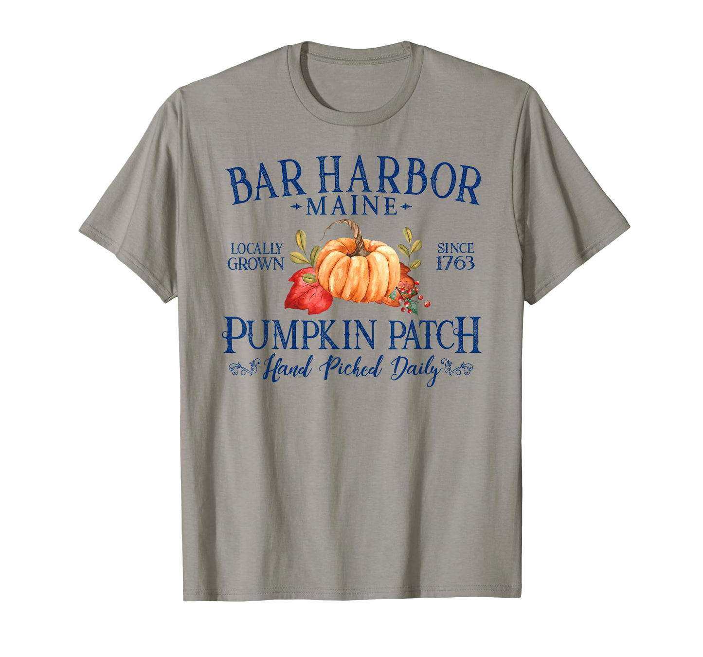 Bar Harbor Maine Pumpkin Patch Fall Navy Blue Letters T-Shirt