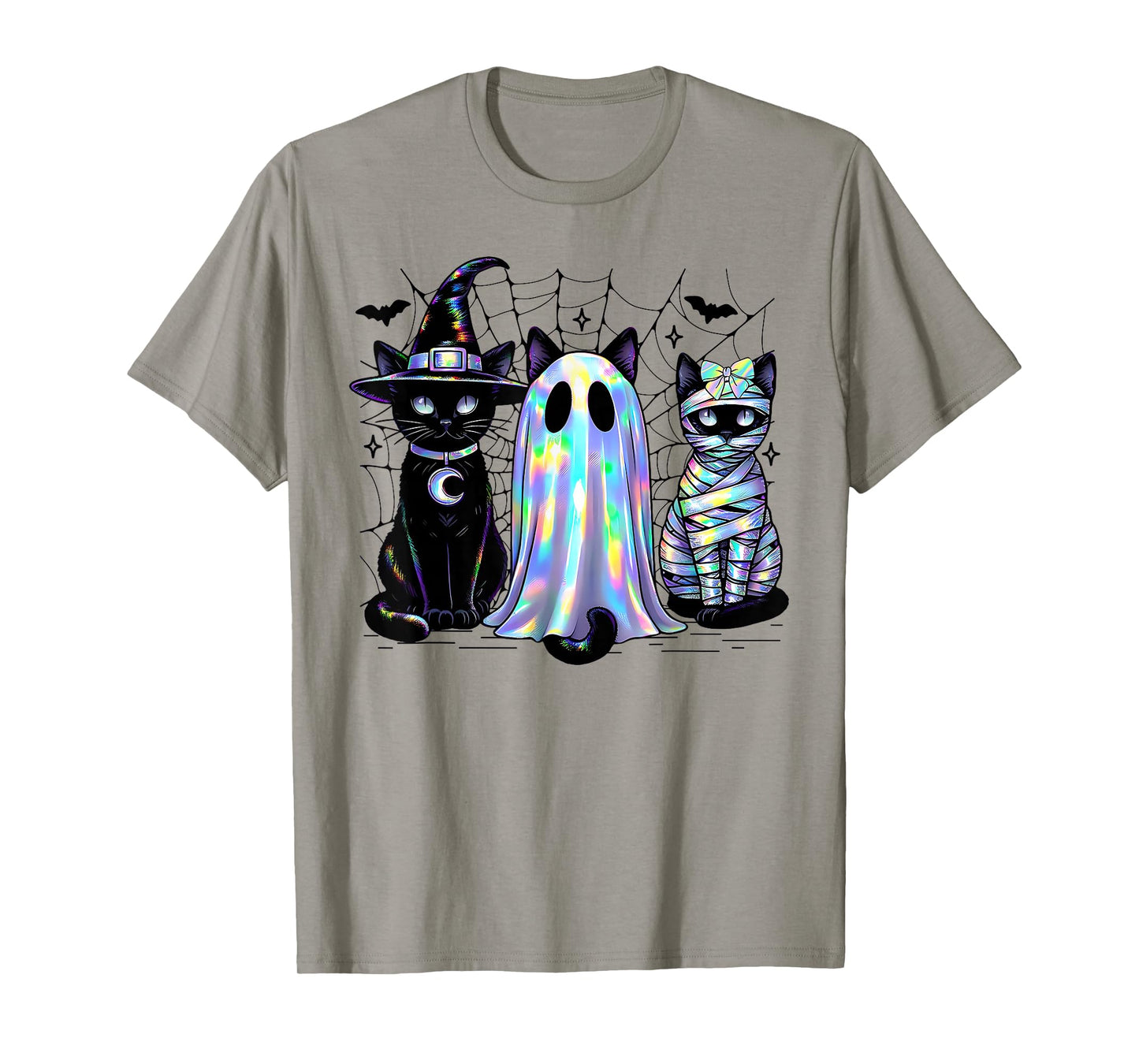 Retro Ghost Black Cat Witch Scary Halloween Spider Web T-Shirt