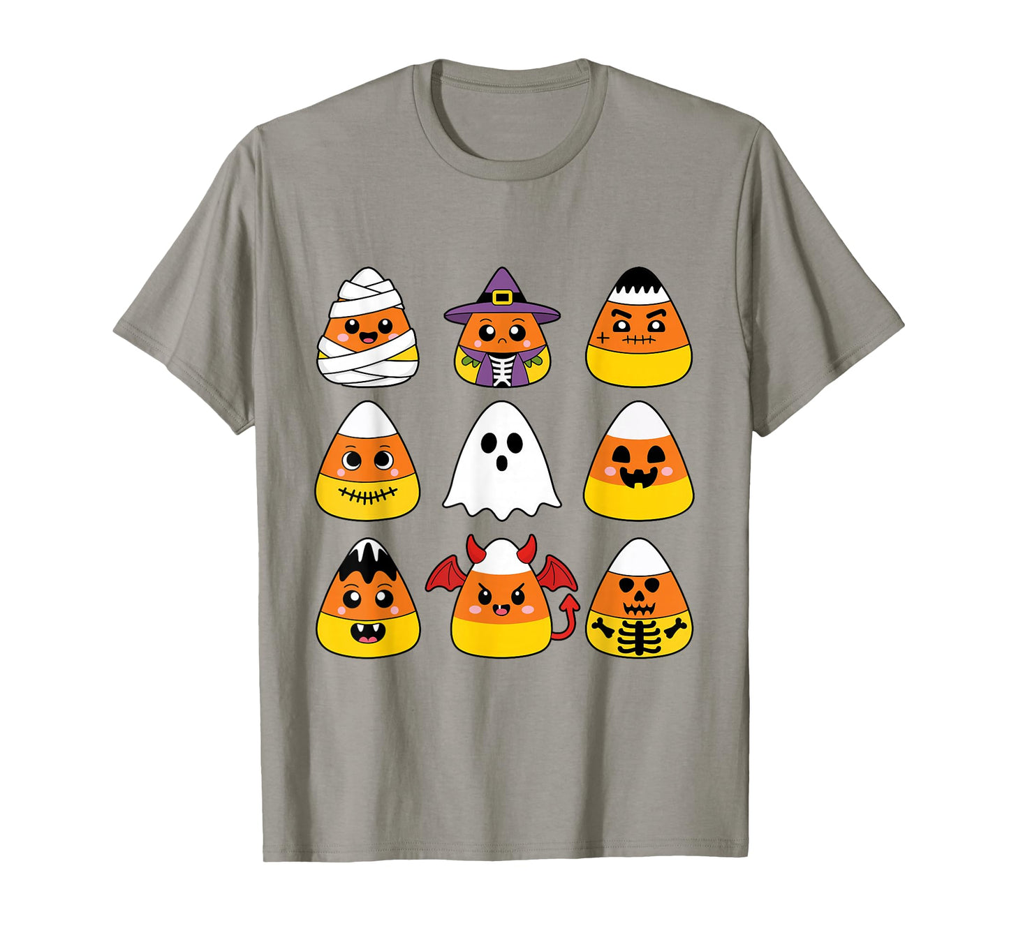 Candy Corn Cute Characters Halloween Mummy Ghost Pumpkin T-Shirt