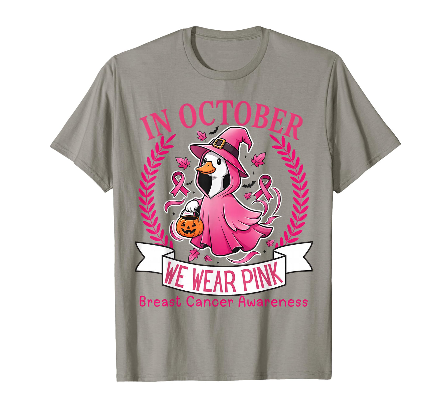 Breast Cancer Women Halloween Goose in October We Wear Pink T-Shirt